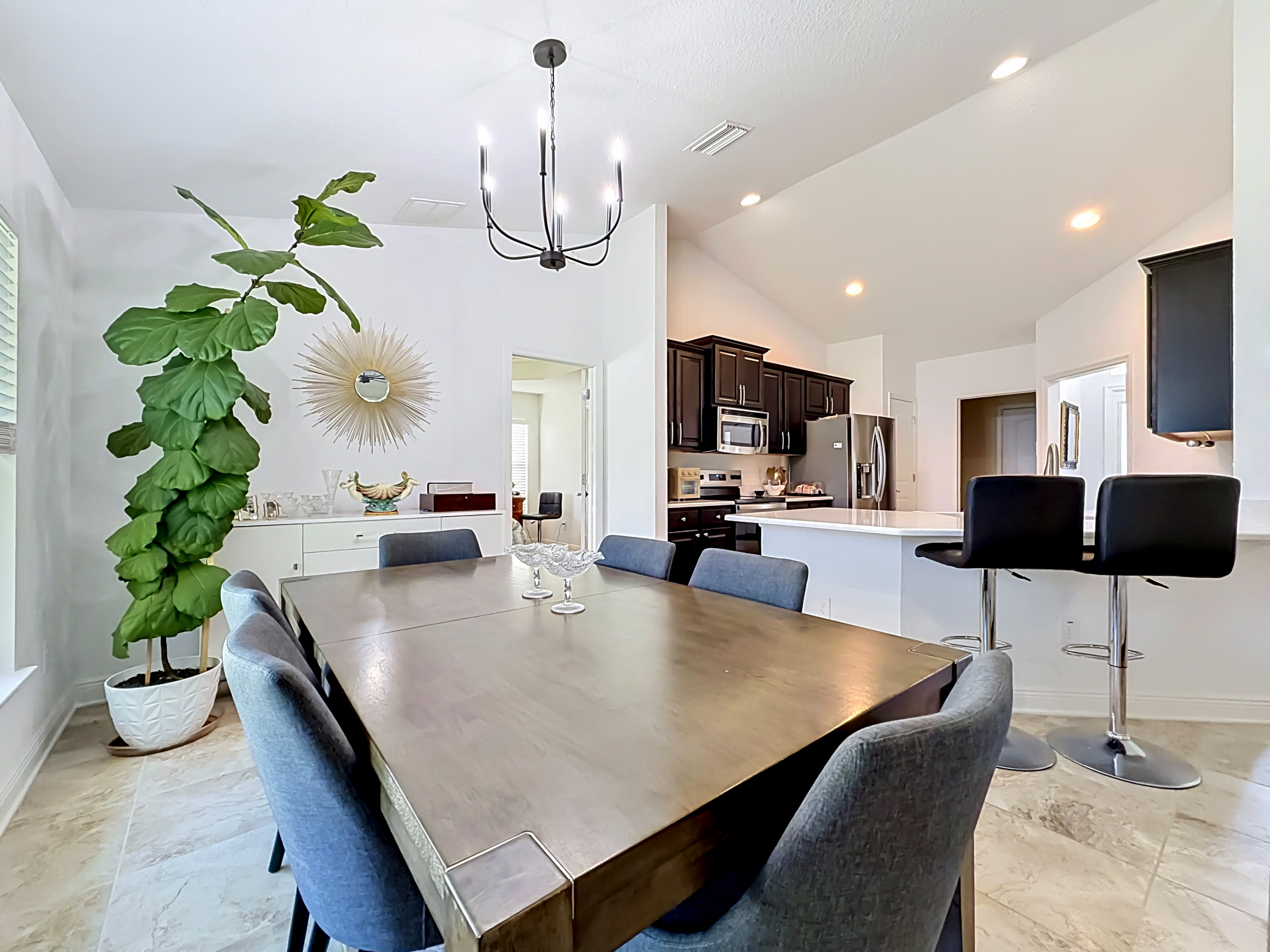 Open-concept dining and kitchen area