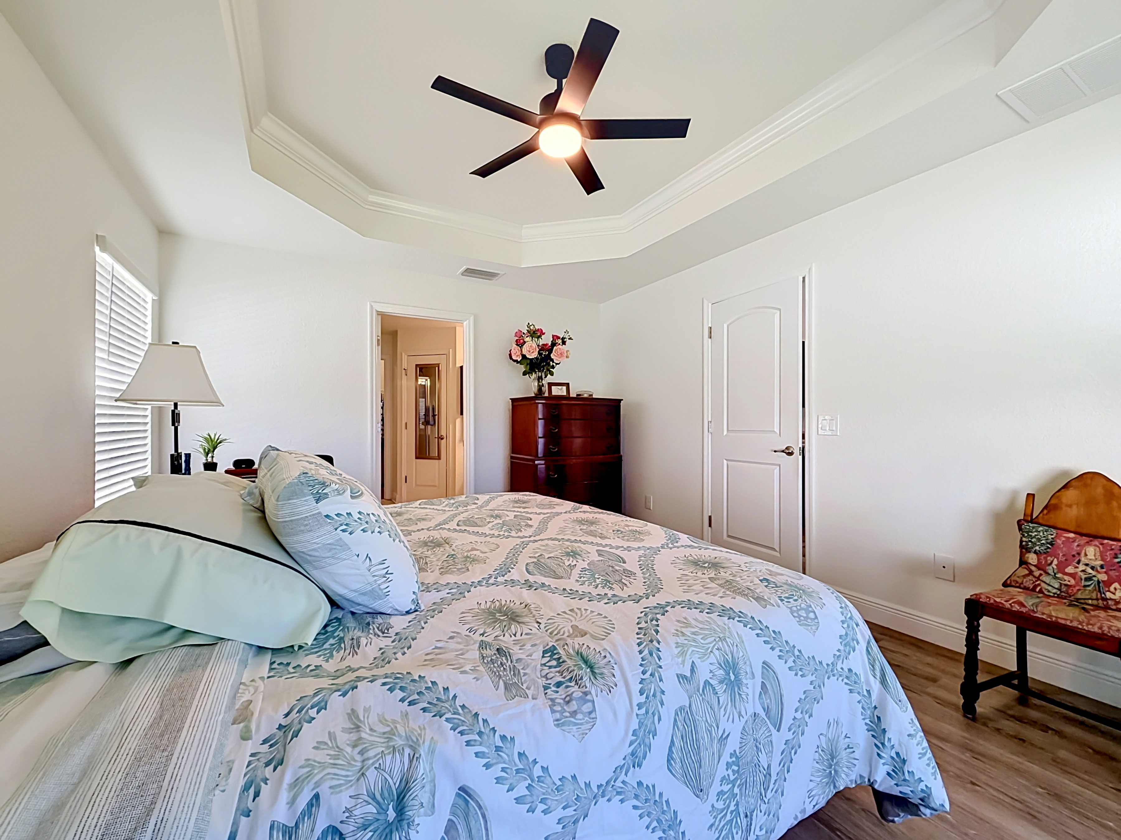Master bedroom with tray ceiling