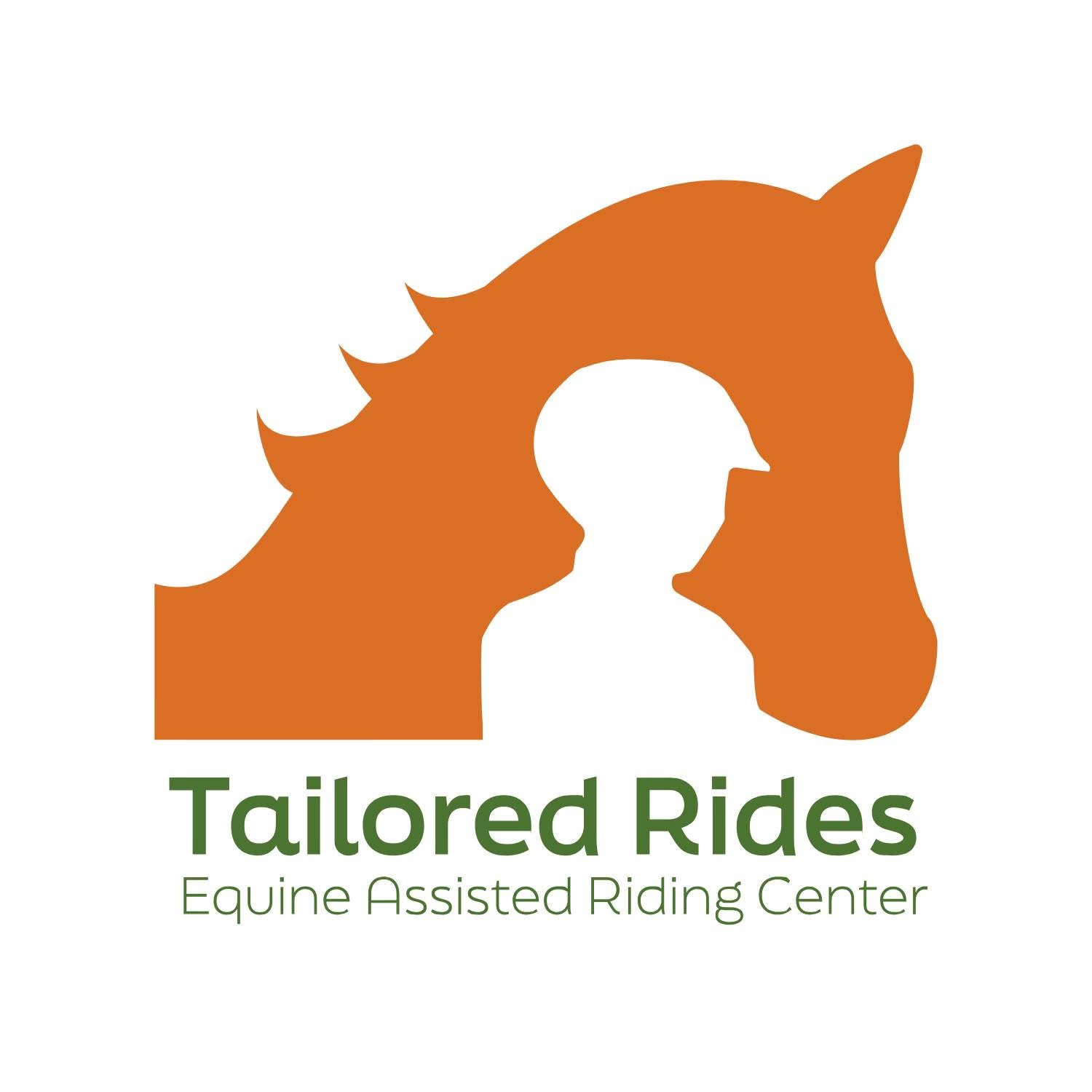 Tailored Rides logo featuring an orange horse silhouette with rider and green text