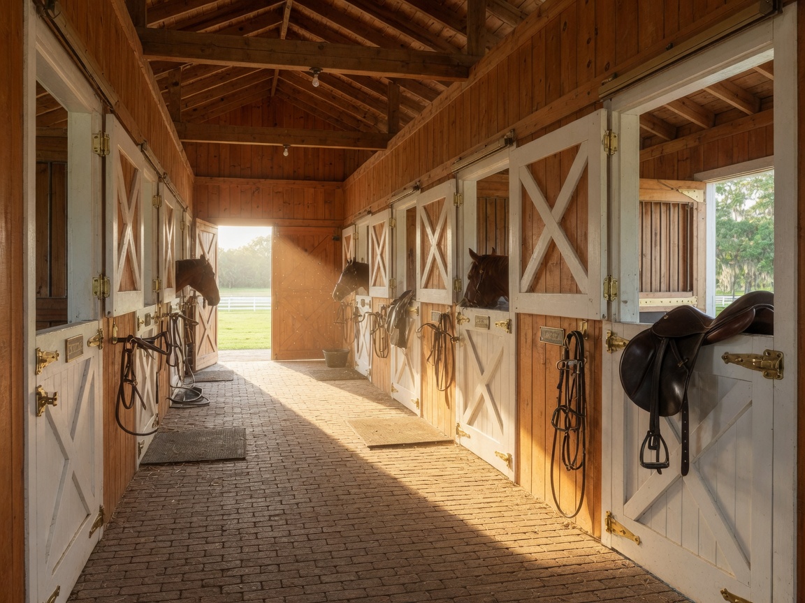 Equestrians in hunt coats riding through a pine-canopied trail in Aiken, South Carolina during a cool winter morning