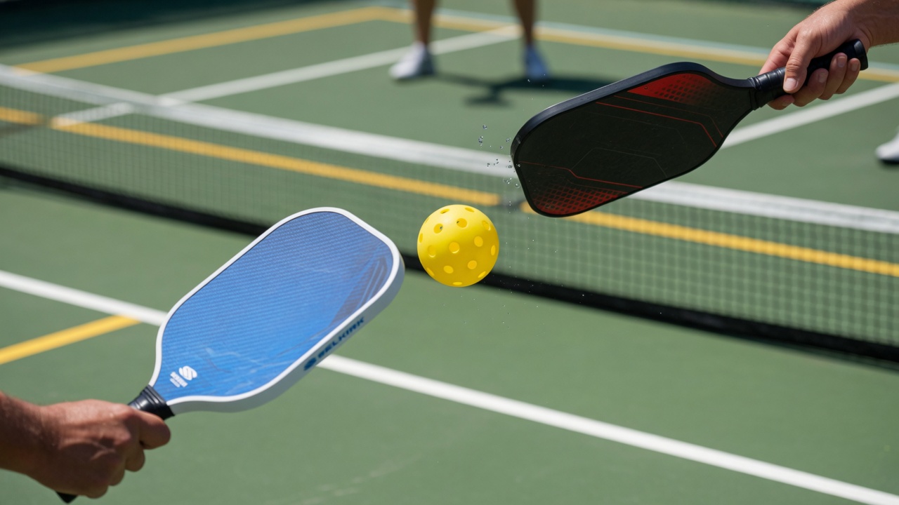 Pickleball dink shot near the kitchen line during a coaching session