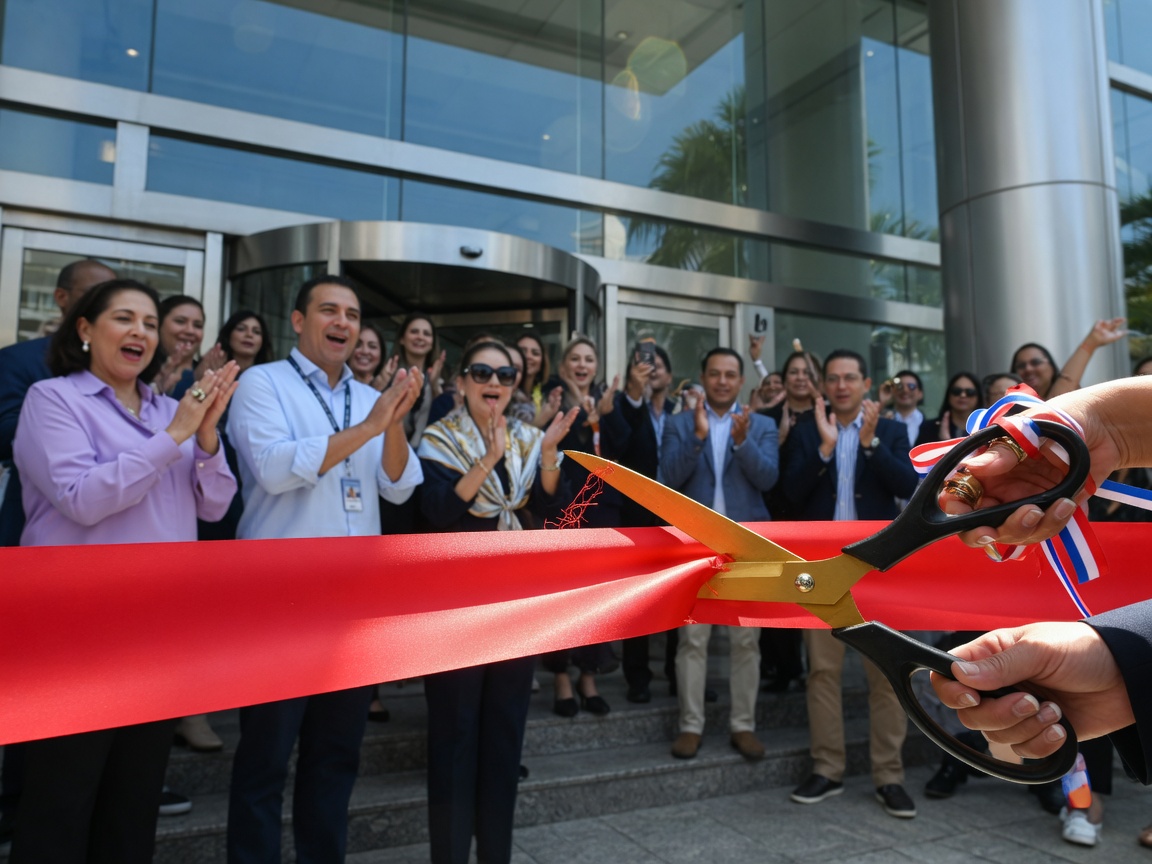 Ribbon cutting ceremony at a new commercial facility opening
