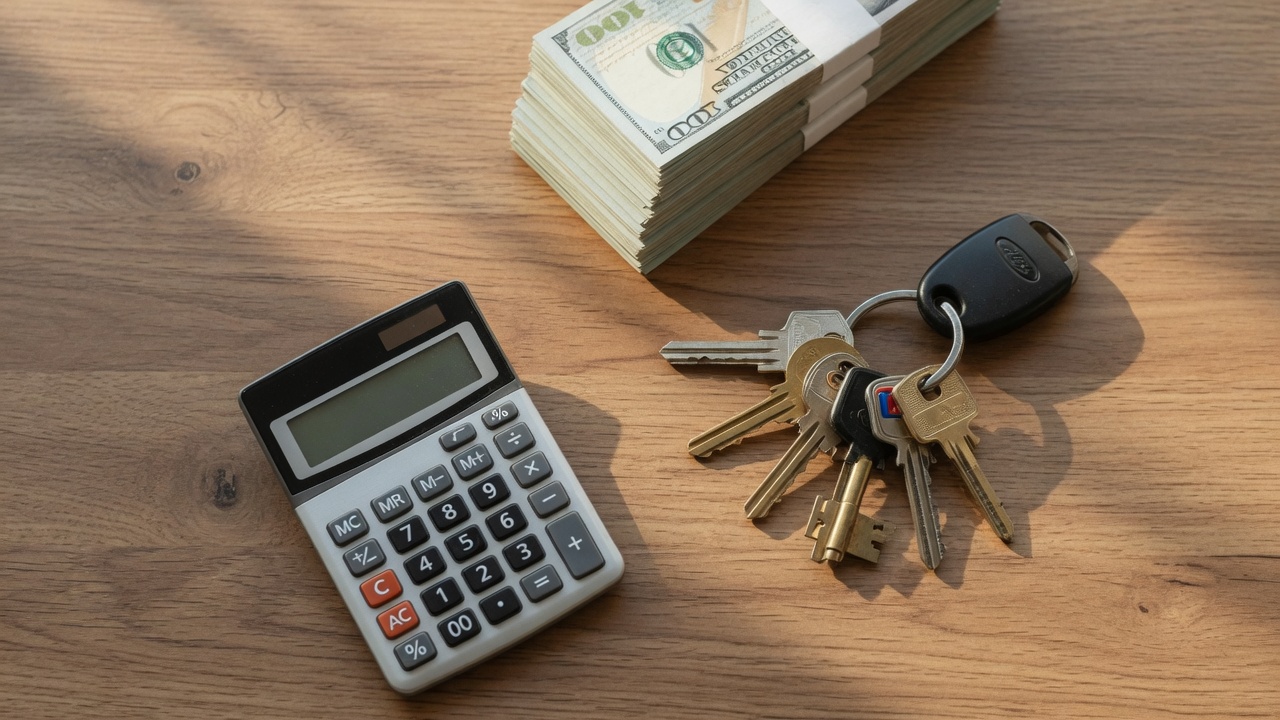 Home sale — keys, cash, and calculator