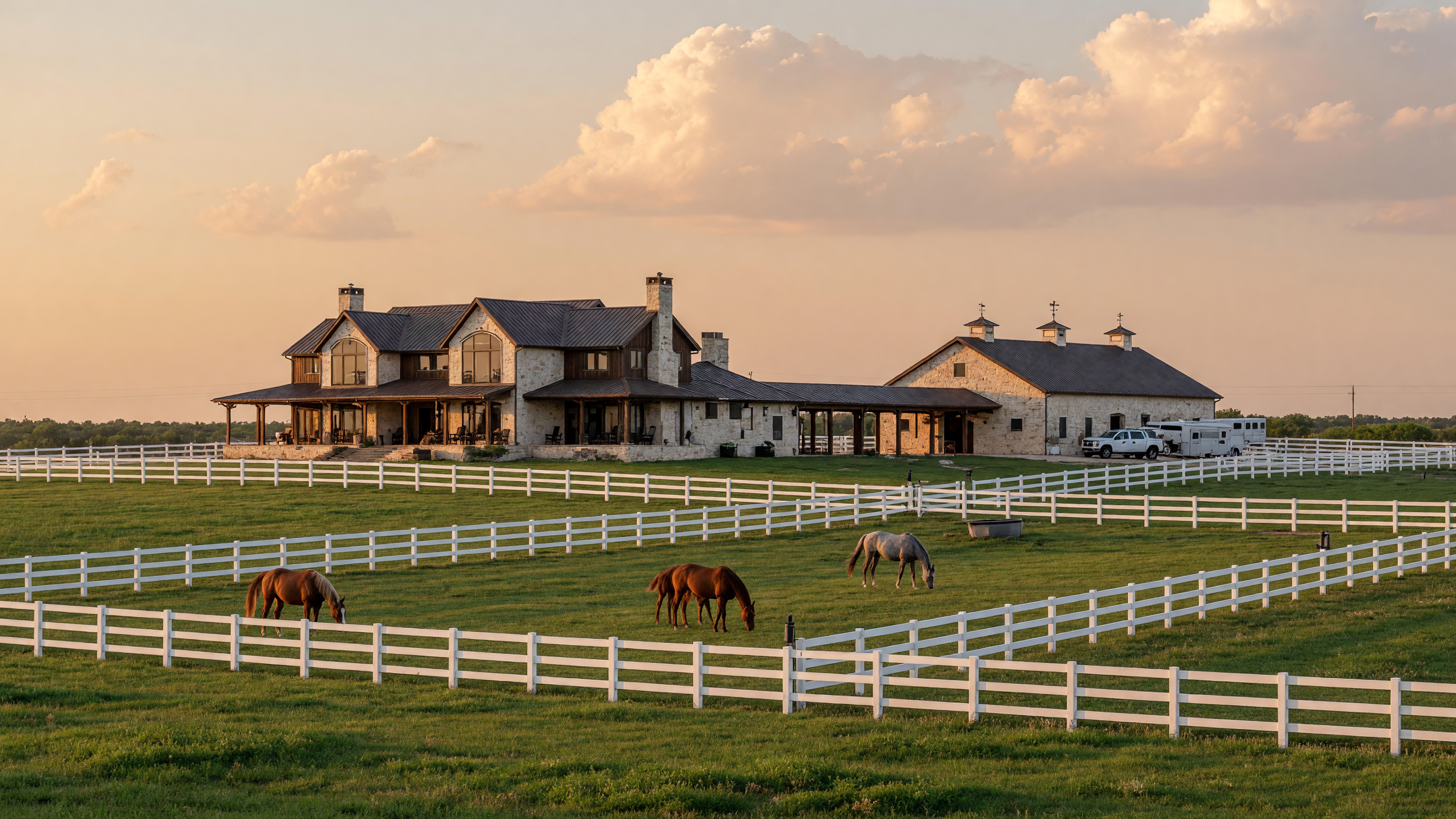 Luxury ranch estate in Melissa Texas with large acreage and oak trees