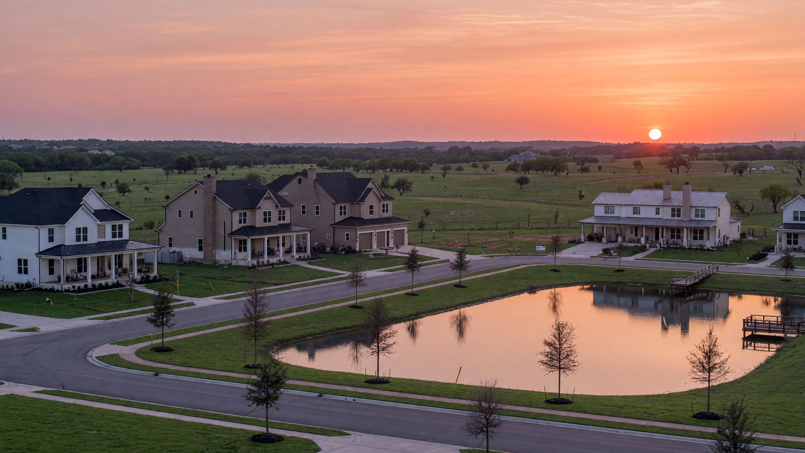 New luxury homes in Celina Texas at golden hour