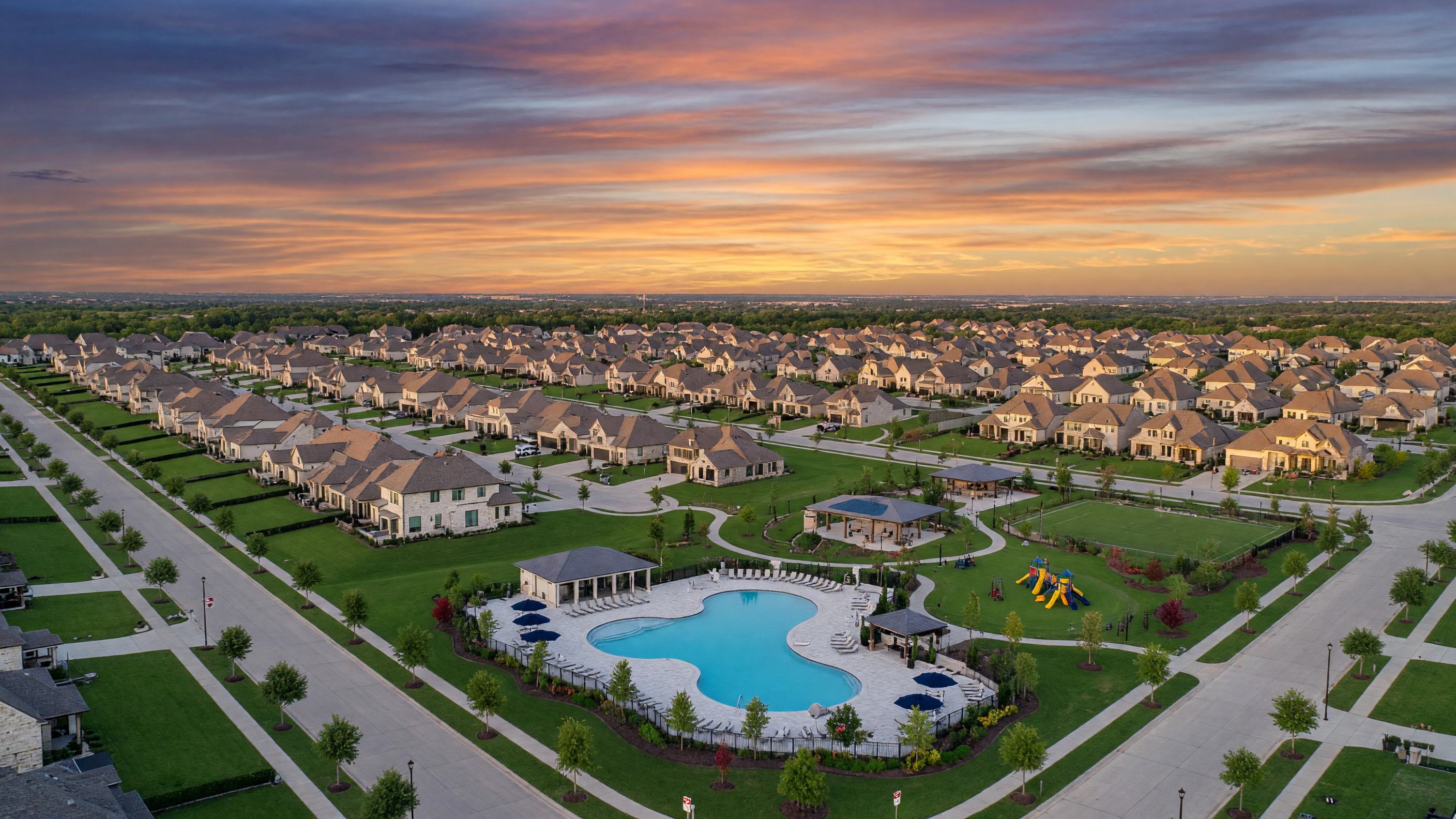 Aerial view of luxury community in Collin County