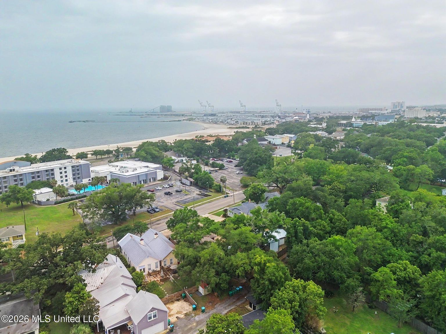 Drone aerial view toward the Gulf of Mexico from the neighborhood