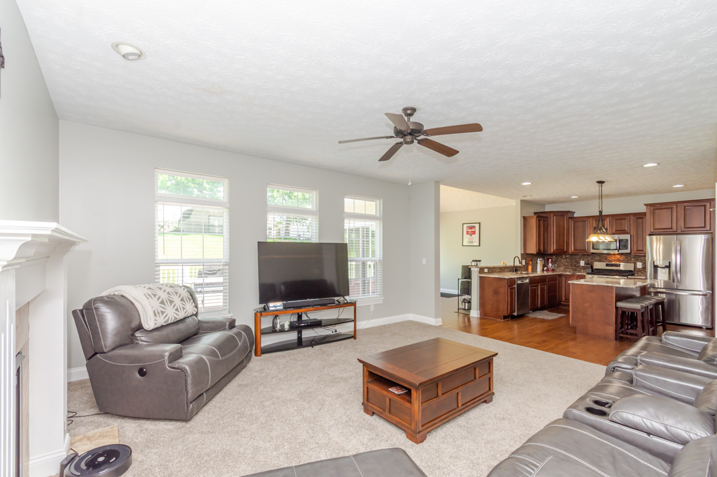 Open view from family room to kitchen