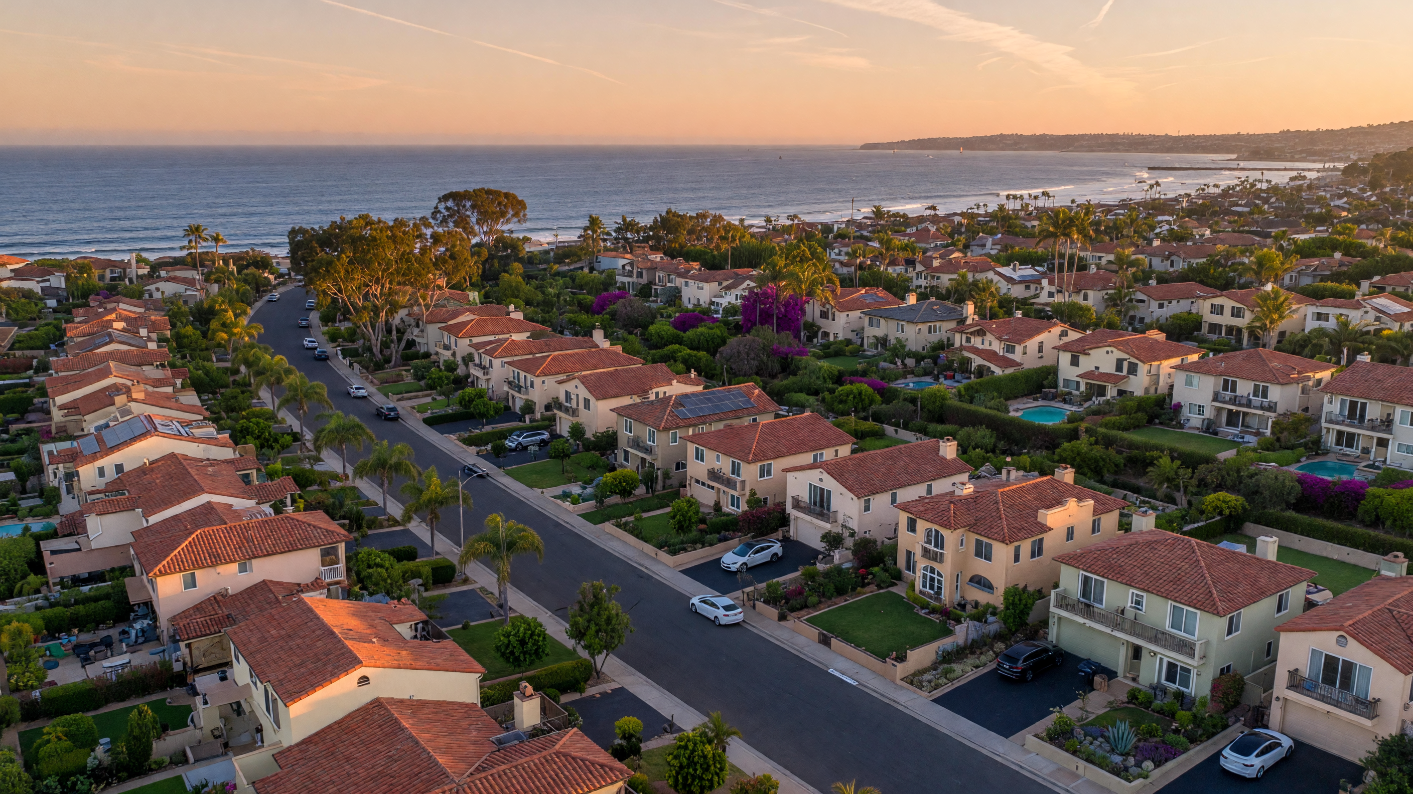 San Diego residential neighborhood at golden hour