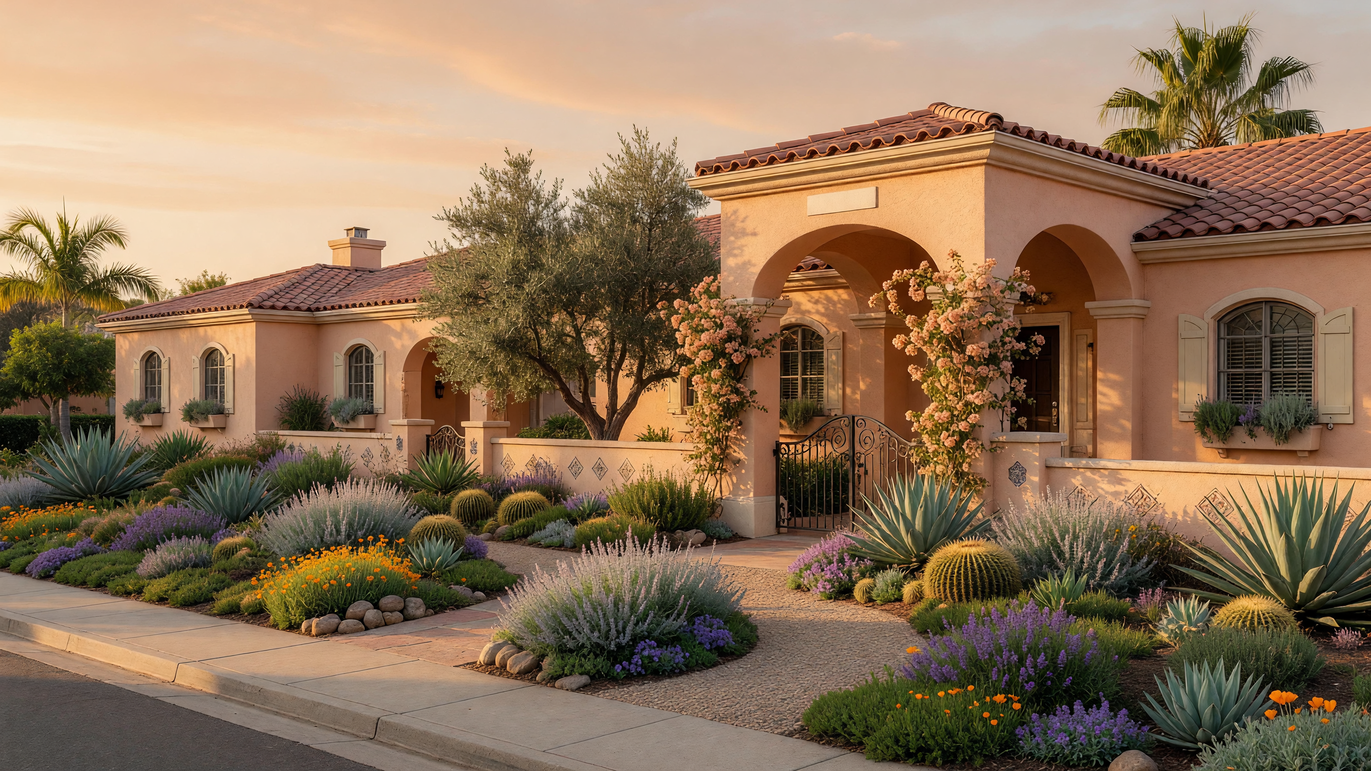A well-maintained residential care facility in San Diego with Mediterranean-inspired architecture and drought-tolerant landscaping