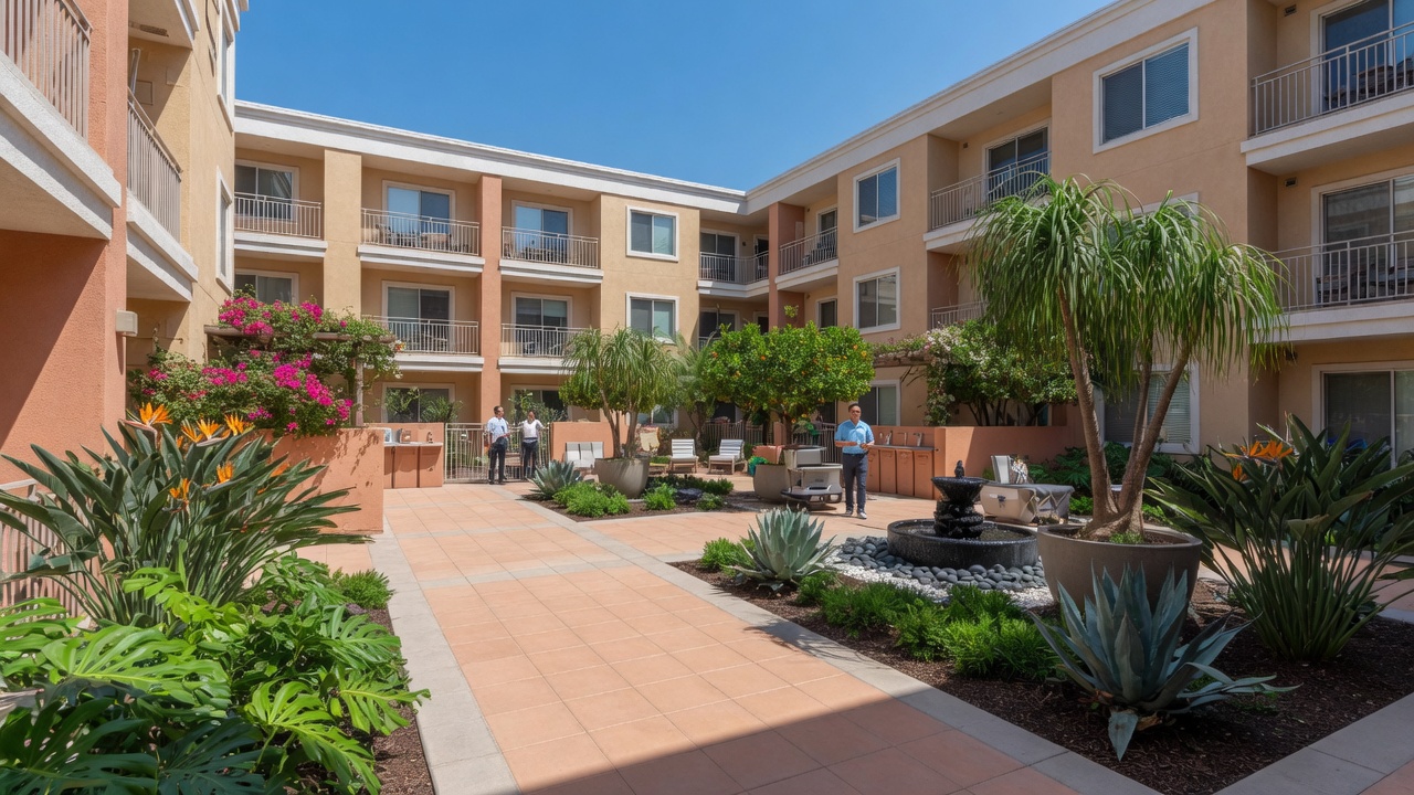 Well-maintained residential property courtyard in San Diego