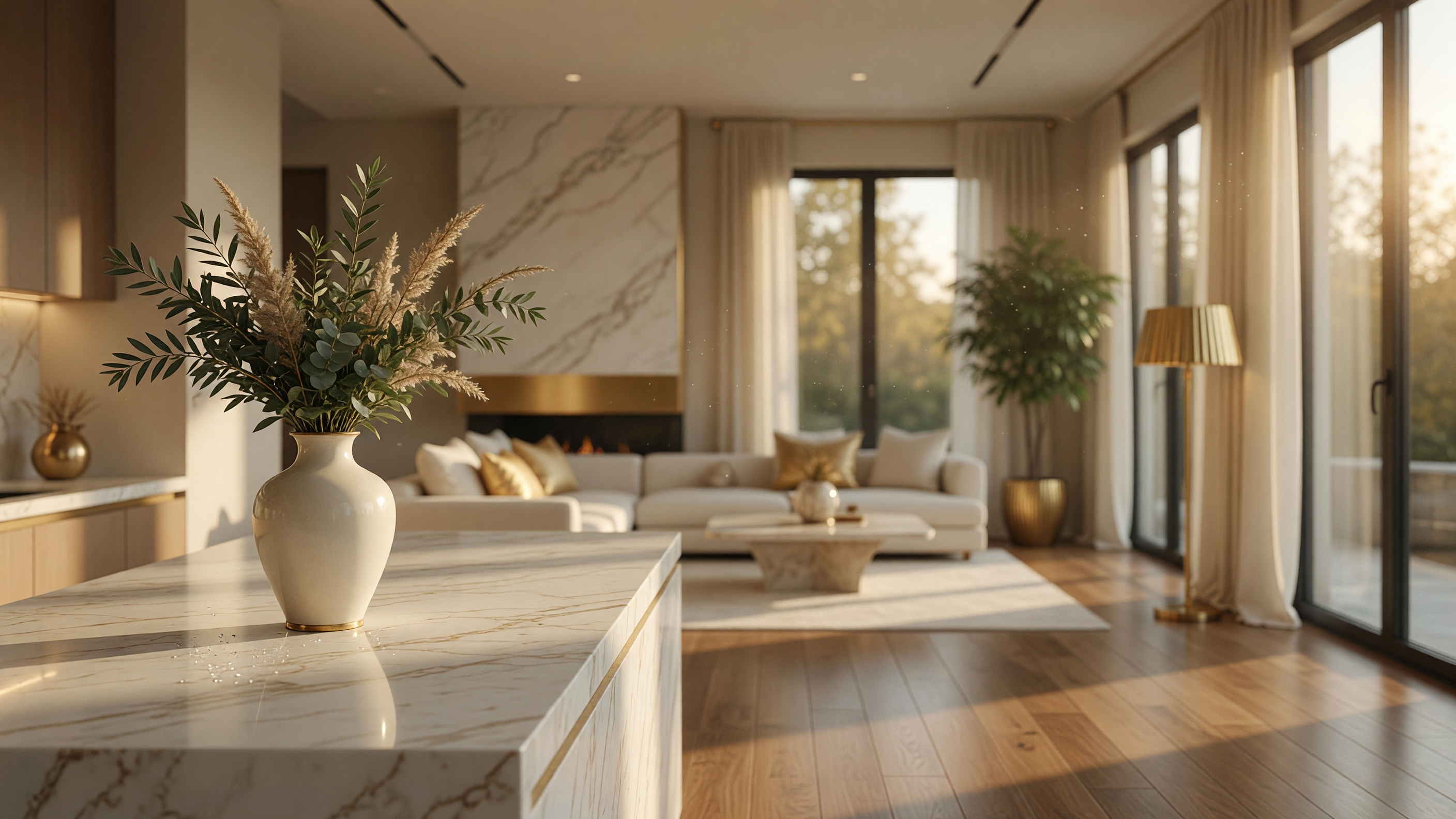 Luxury home interior with warm natural light
