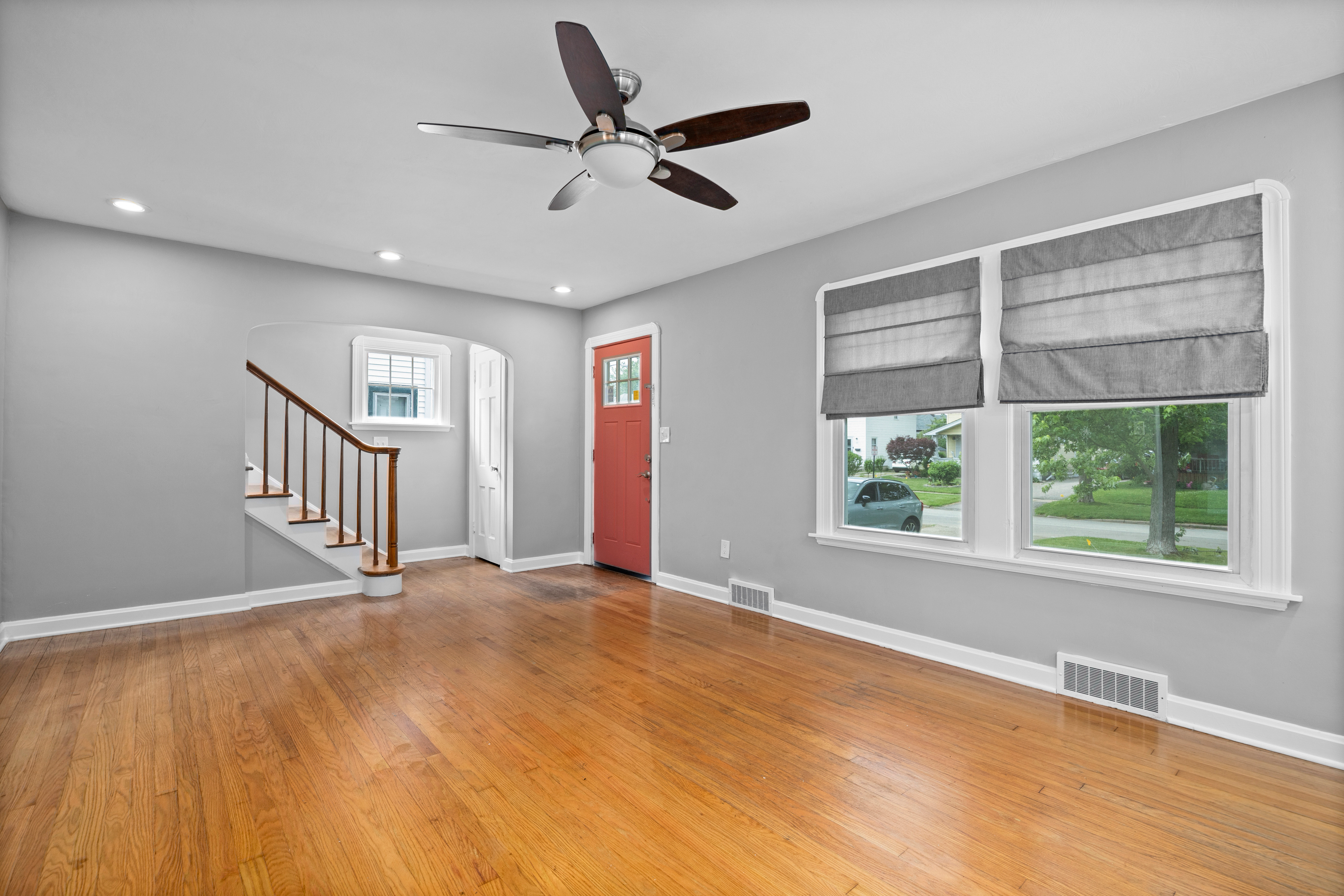 Living room looking toward the front entry staircase