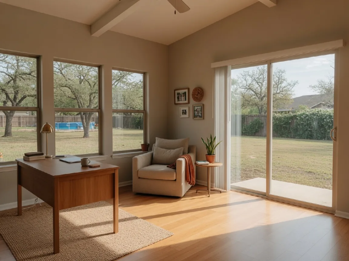 Flex space in a single-story Texas home with natural light