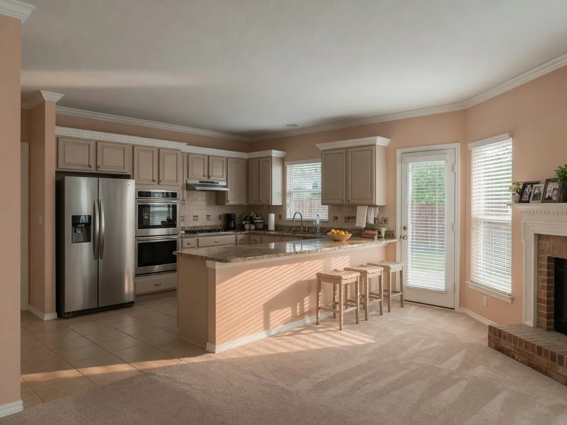 Open concept kitchen with stainless steel appliances and granite countertops at 19523 Enchanted Spring Drive
