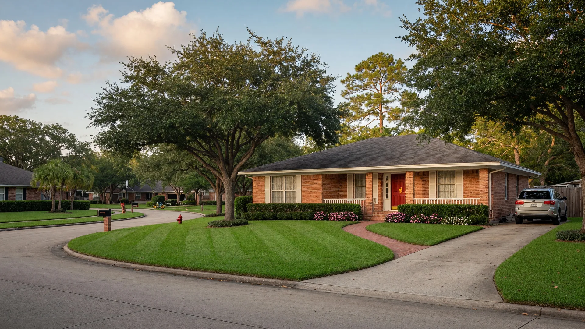 Single-story brick home at 12011 Doubleday Drive on a quiet cul-de-sac lot in Scarsdale, Houston