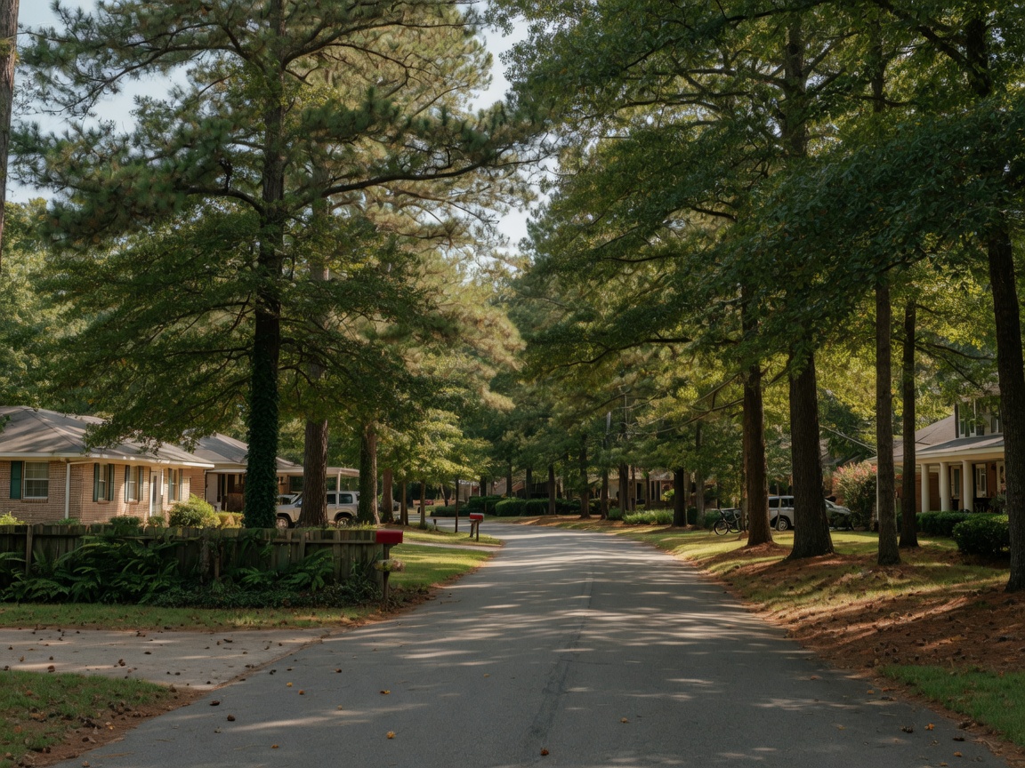 A tree-lined residential street in Kingwood with a lush canopy of mature trees overhead, reflecting The Livable Forest character