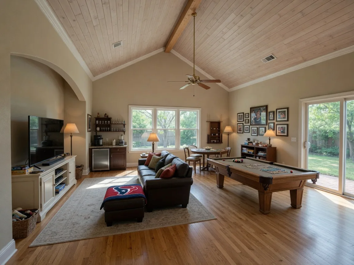 Spacious game room with high ceilings at 2727 S Southern Oaks Drive