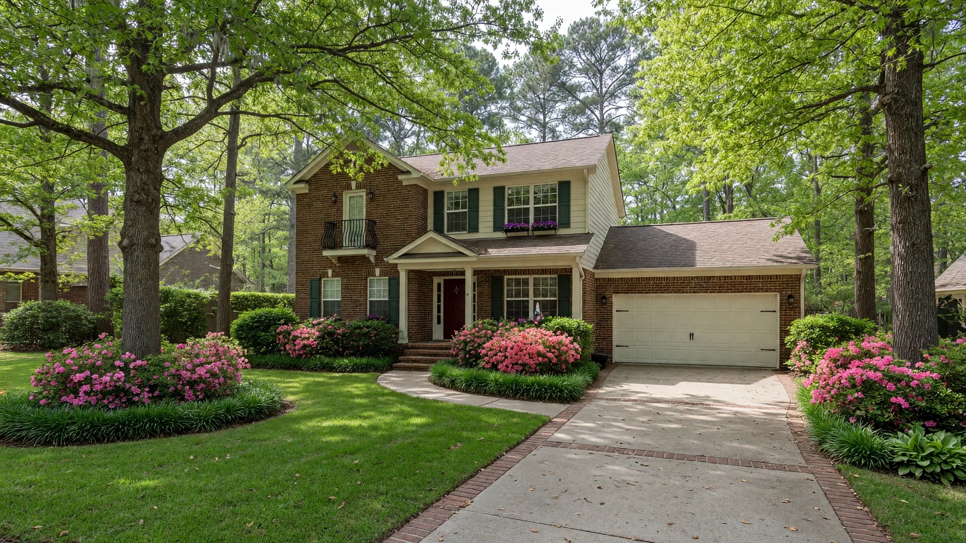Two-story traditional home at 2806 Eagle Creek Drive in Kingwood TX, set among mature trees in Sand Creek Village