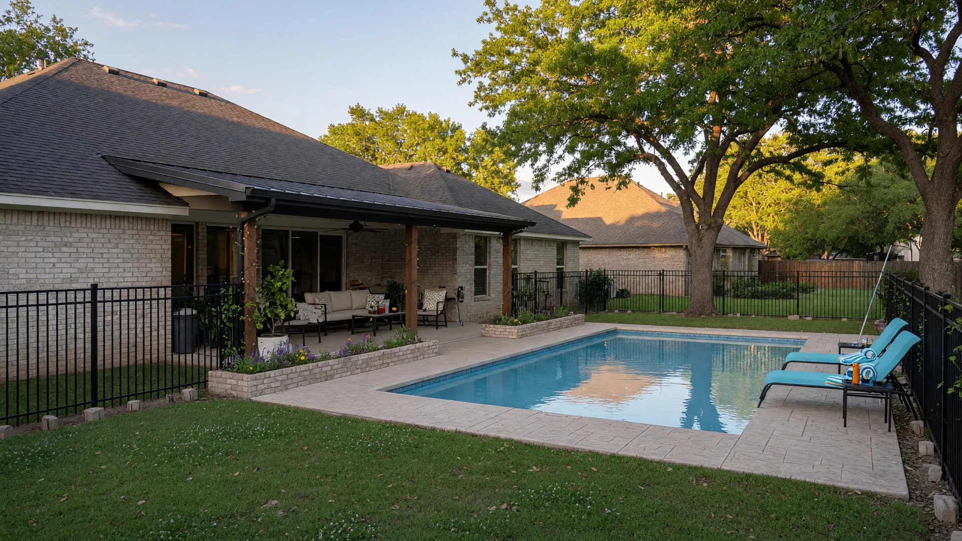 Private pool and covered patio at 19523 Enchanted Spring Drive, Spring TX
