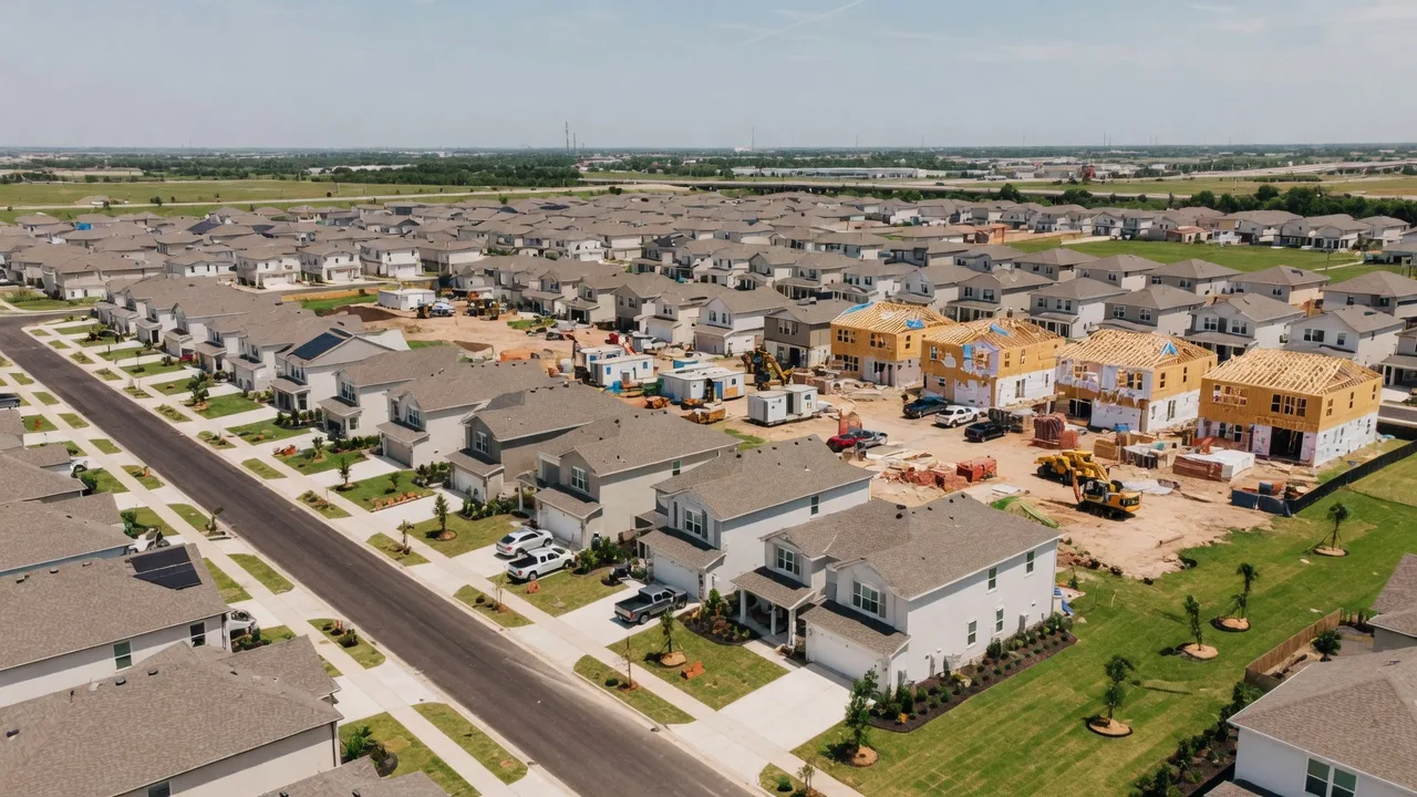 Rows of newly built suburban homes in the Northeast Houston corridor
