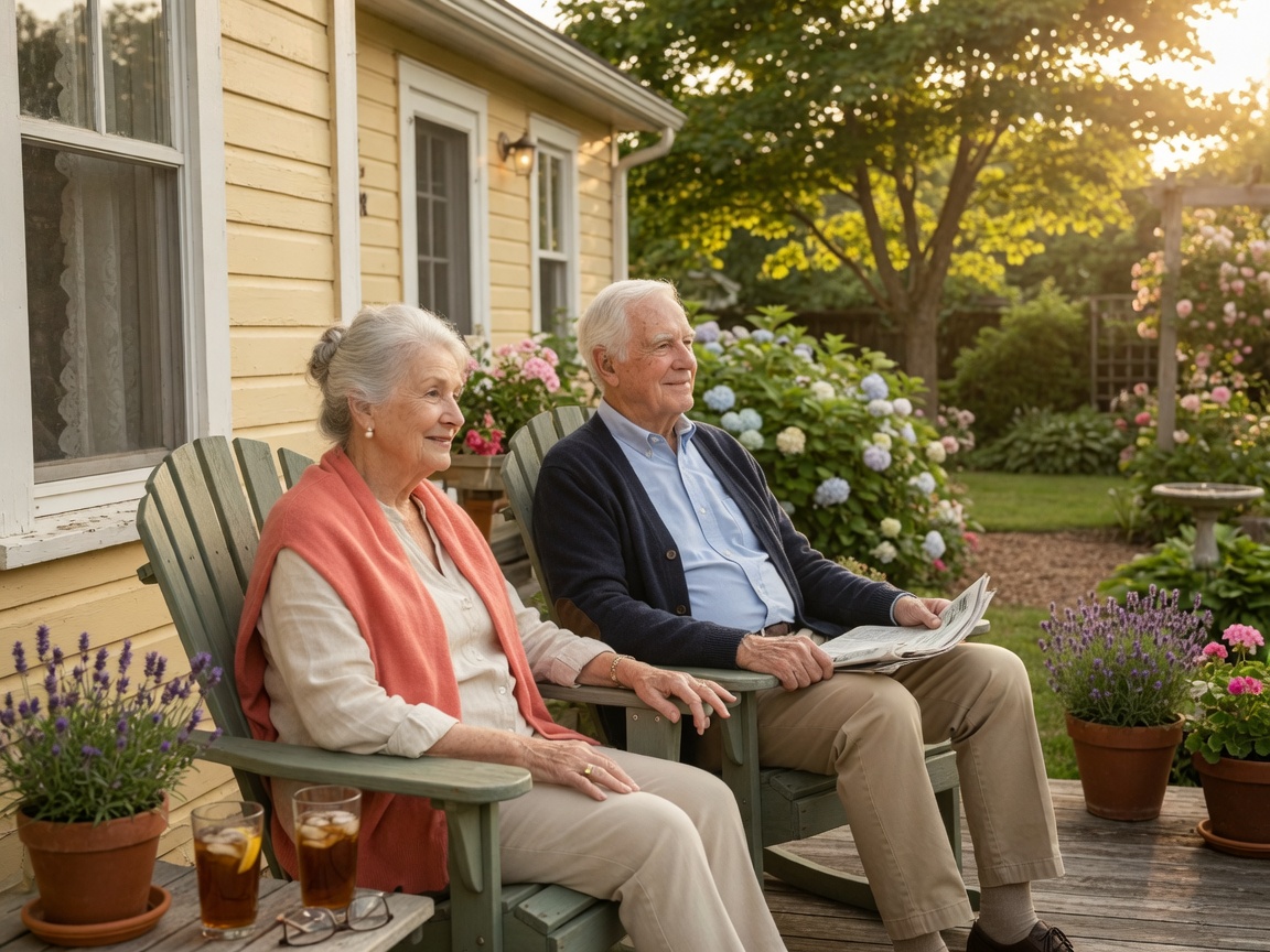An elderly couple sitting peacefully on their porch, representing the peace of mind that comes from understanding your home equity options
