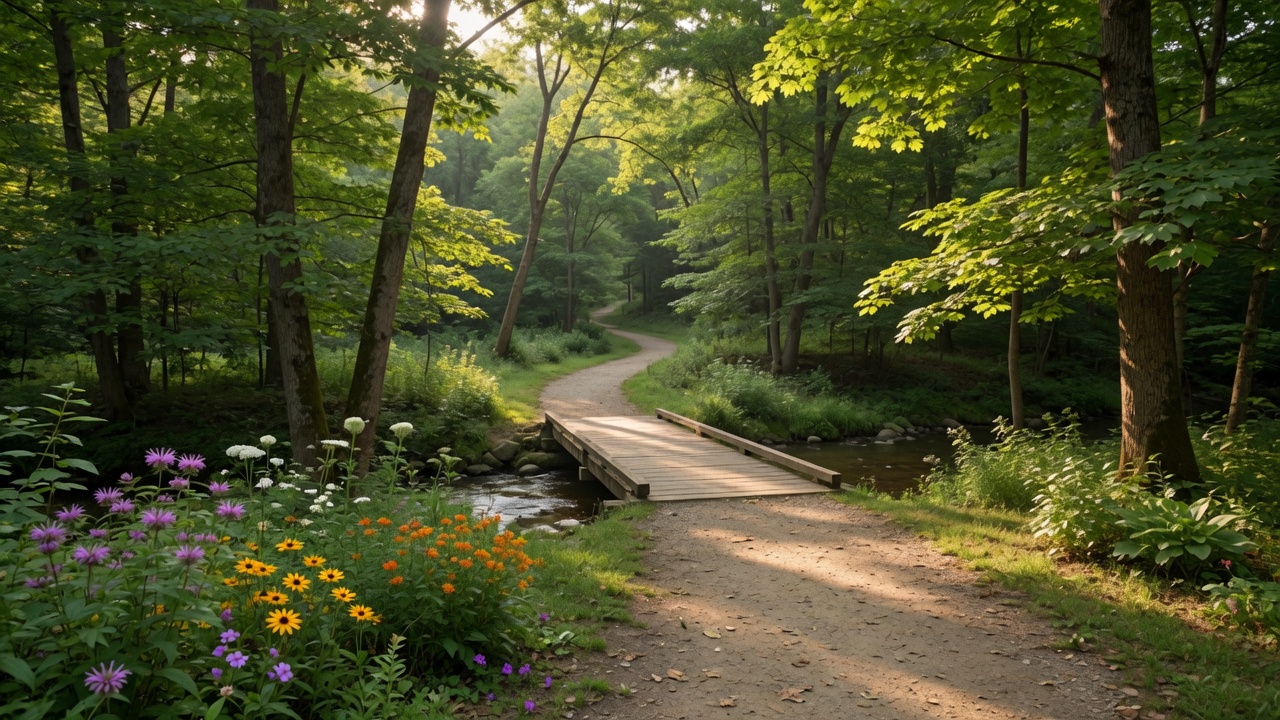 Summer hiking trail in Cuyahoga Valley National Park with lush green canopy and dappled sunlight