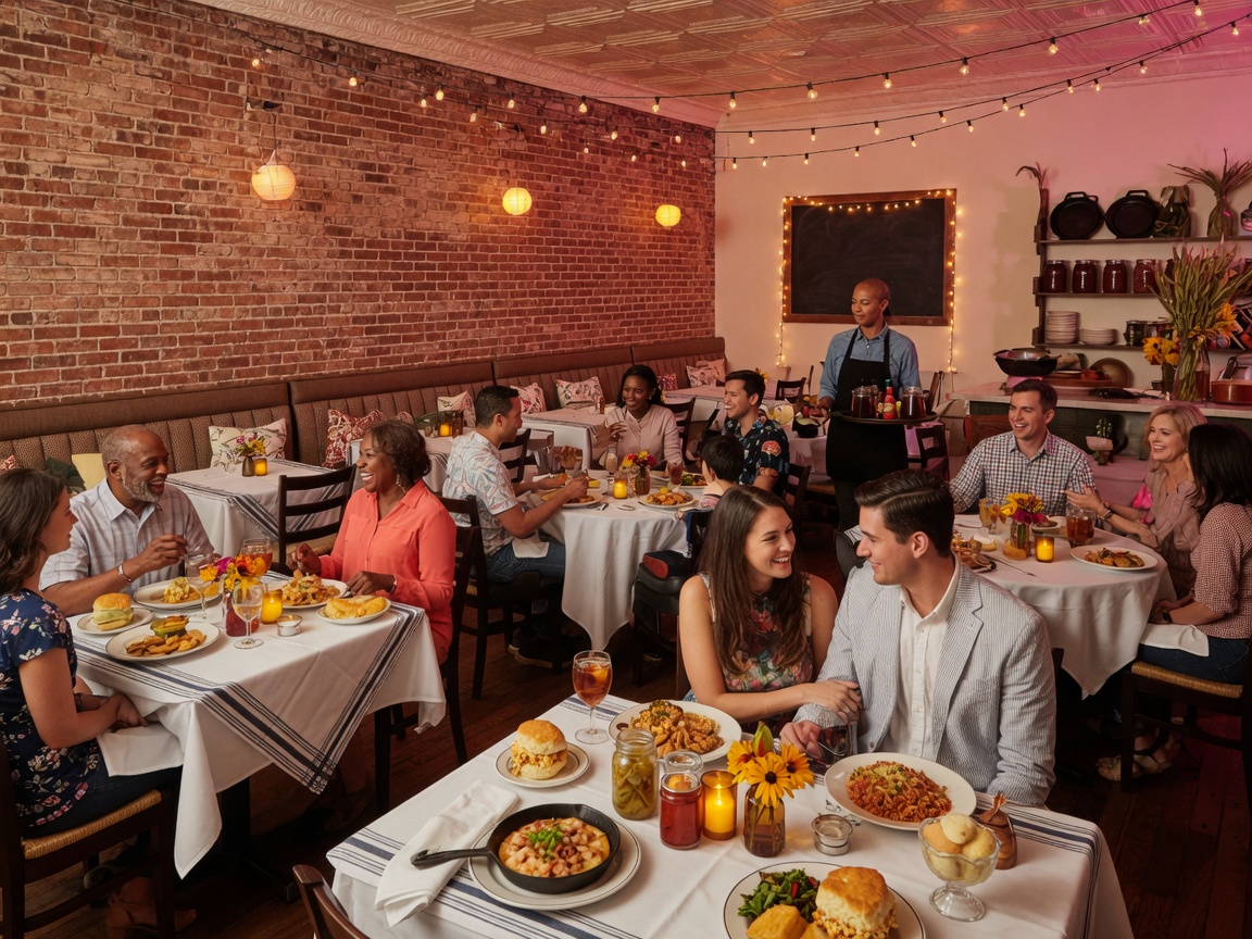A warm restaurant dining room in Auburn