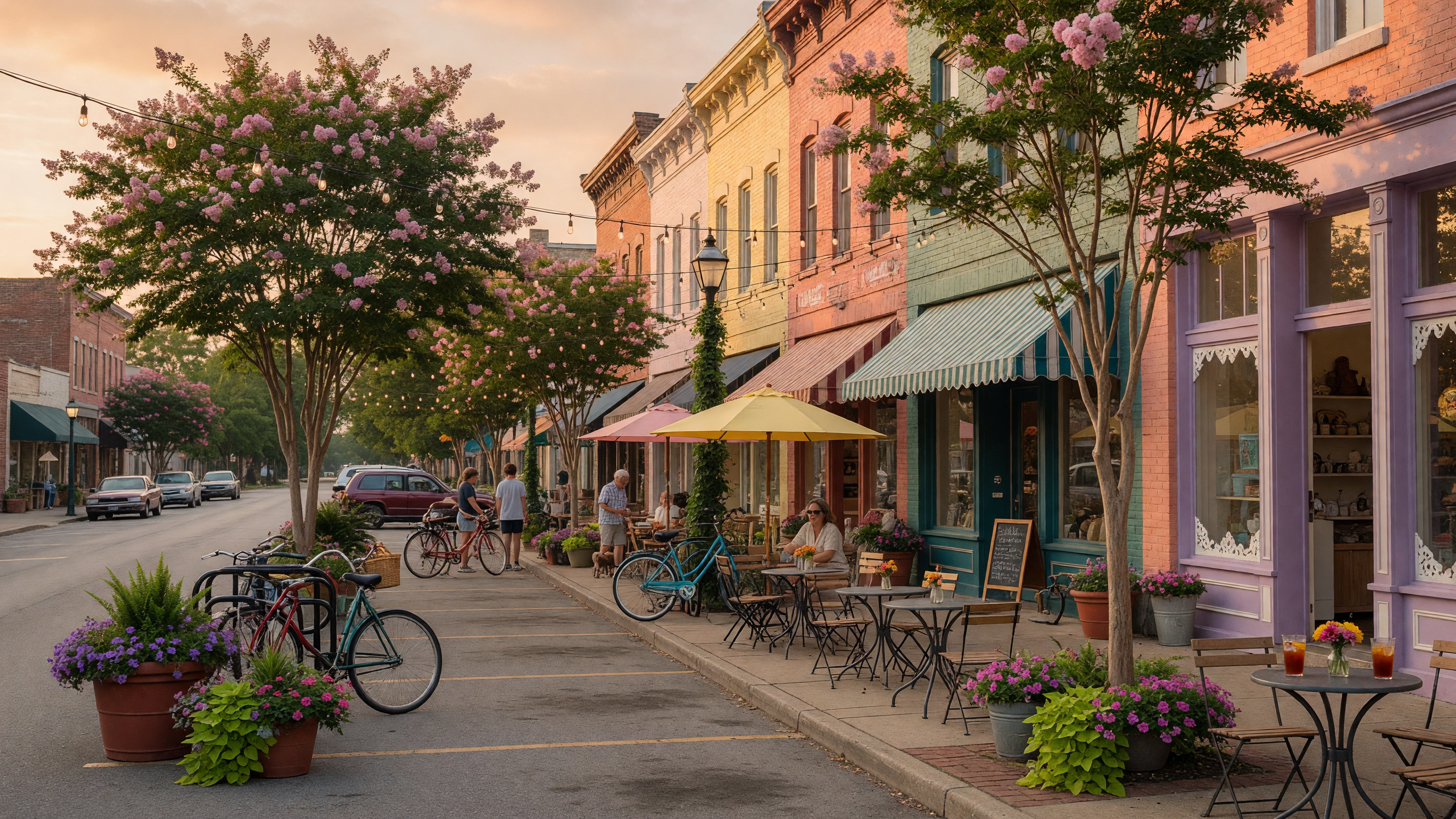 Downtown street scene in Auburn and Opelika