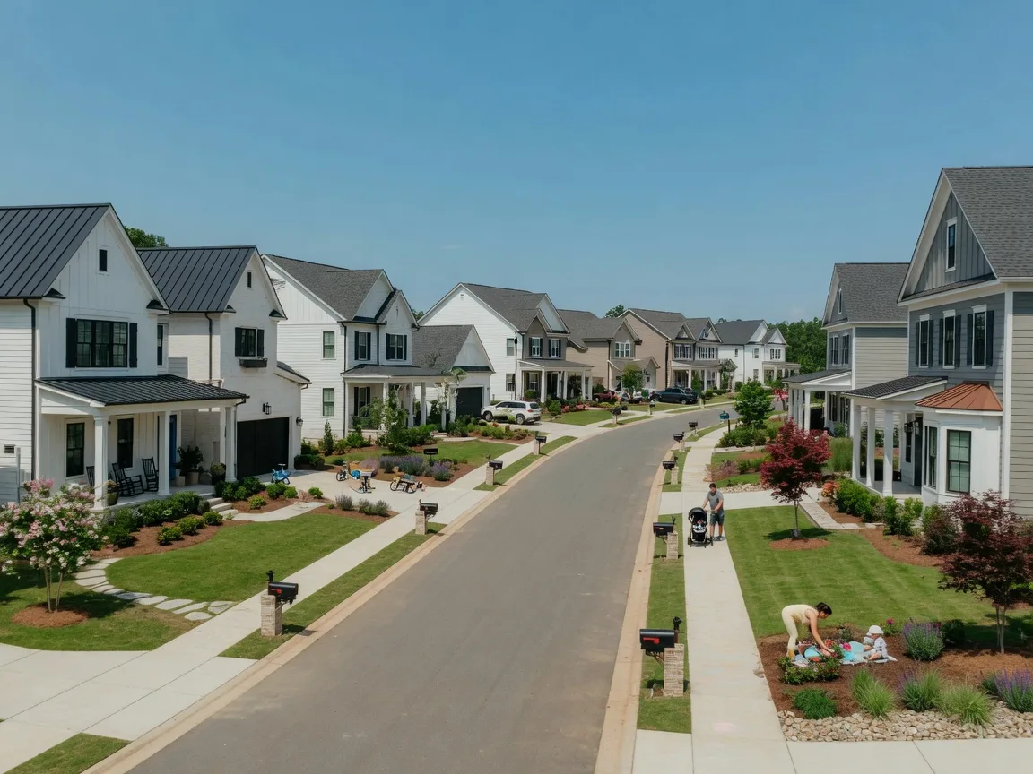 Modern Atlanta neighborhood with attractive homes and tree-lined streets