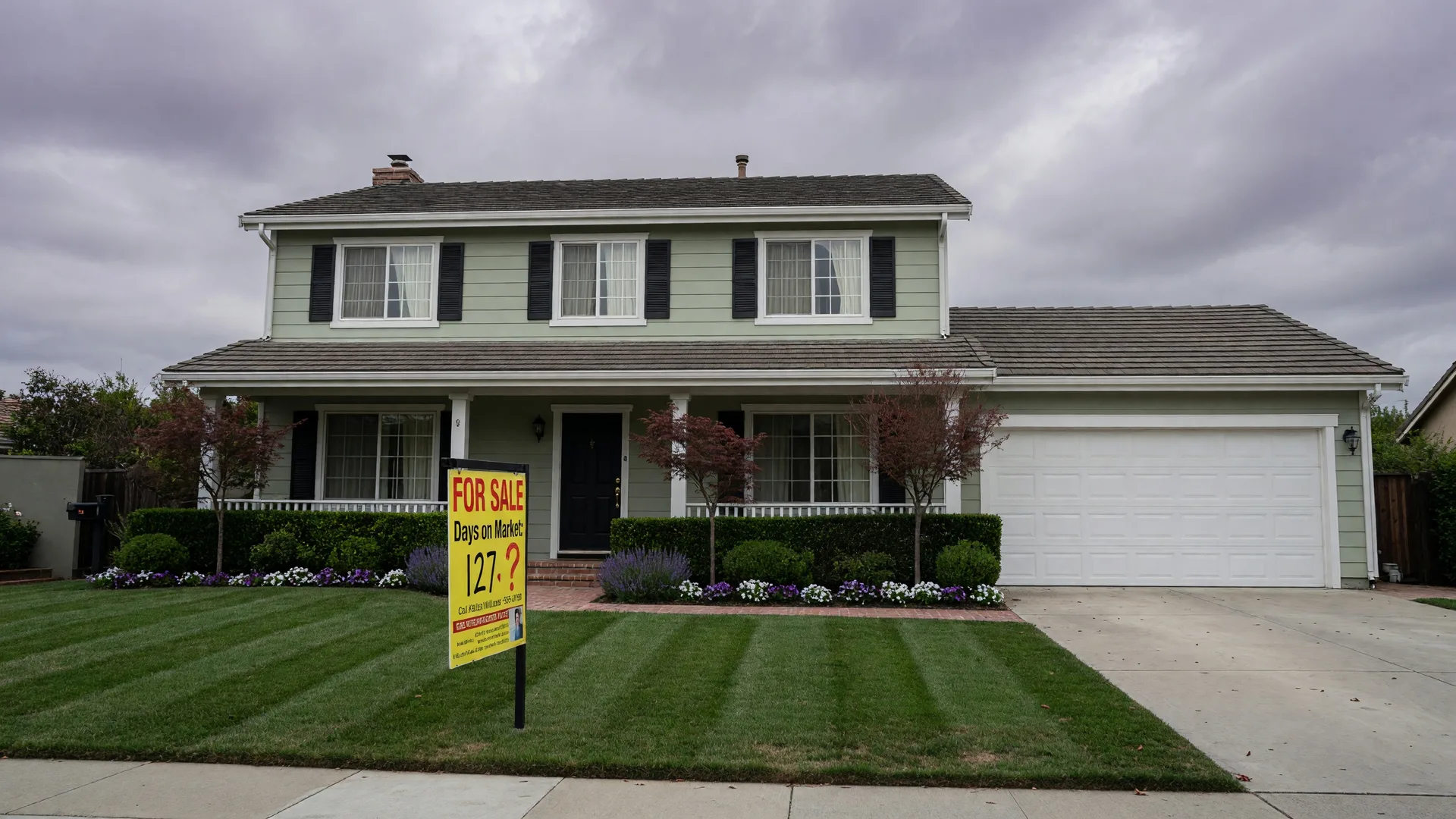 A house with an overpriced for sale sign that has been sitting unsold, representing a stale listing