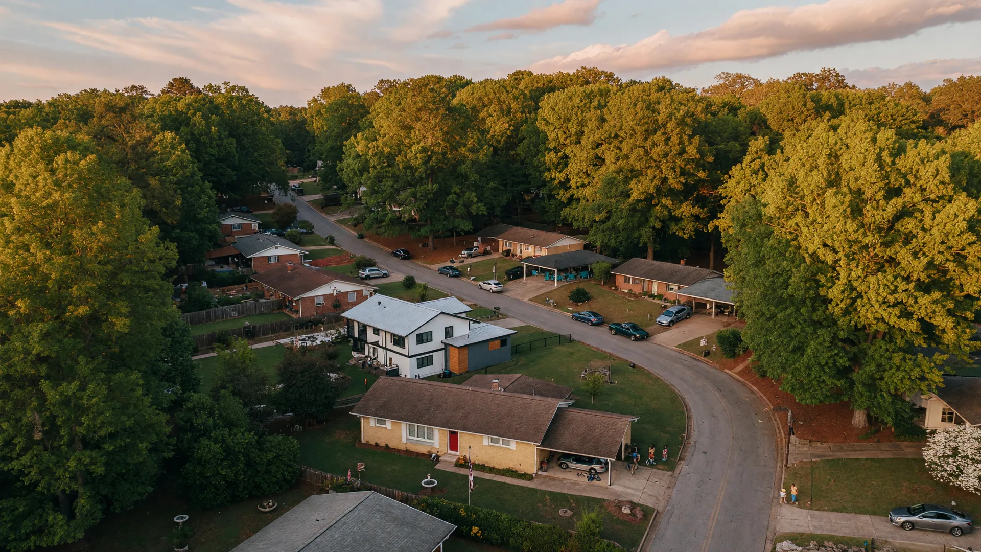 Tree-canopied streets and mid-century homes in North Druid Hills Georgia