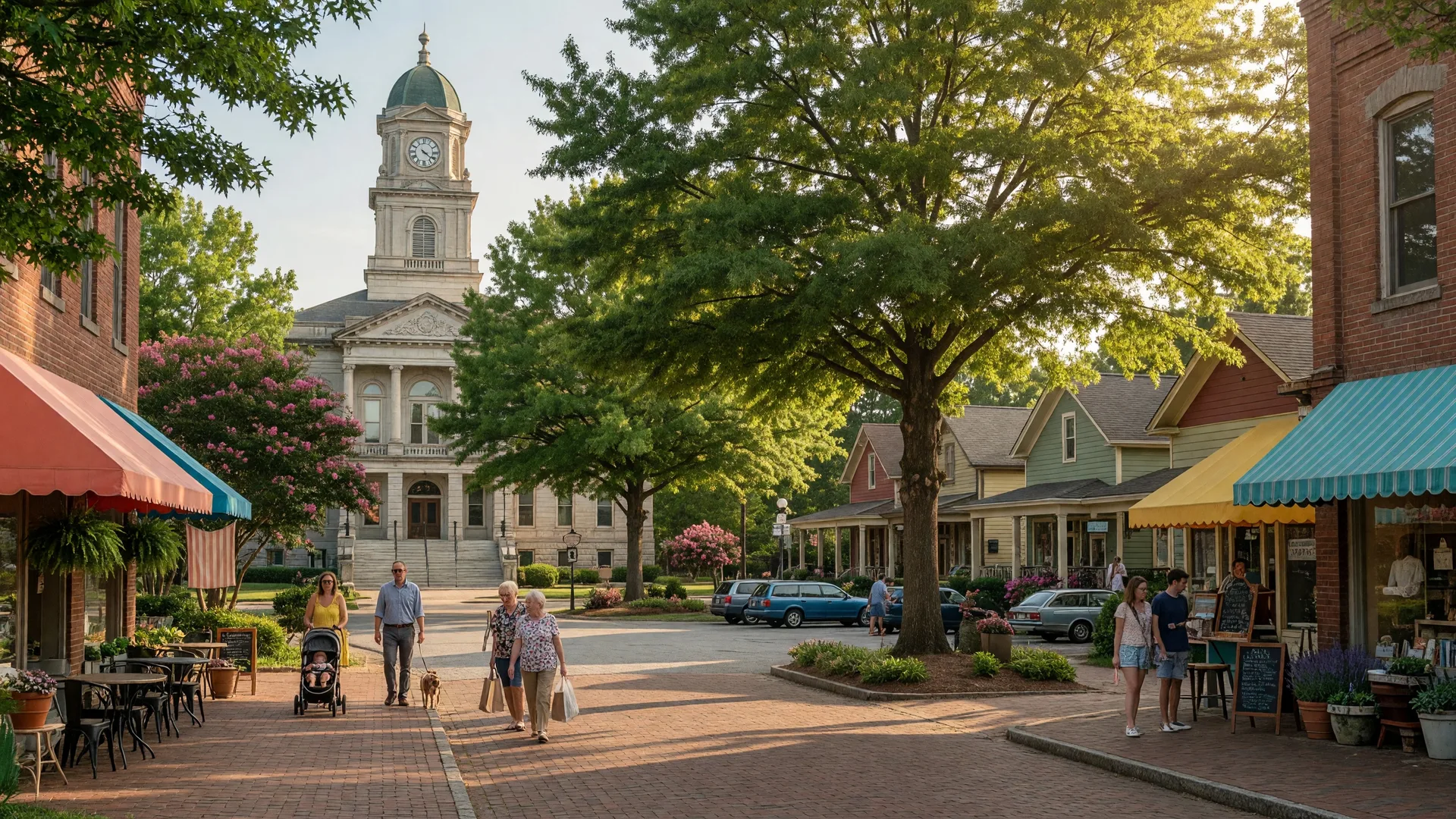 Decatur Georgia town square with historic courthouse and tree-lined streets