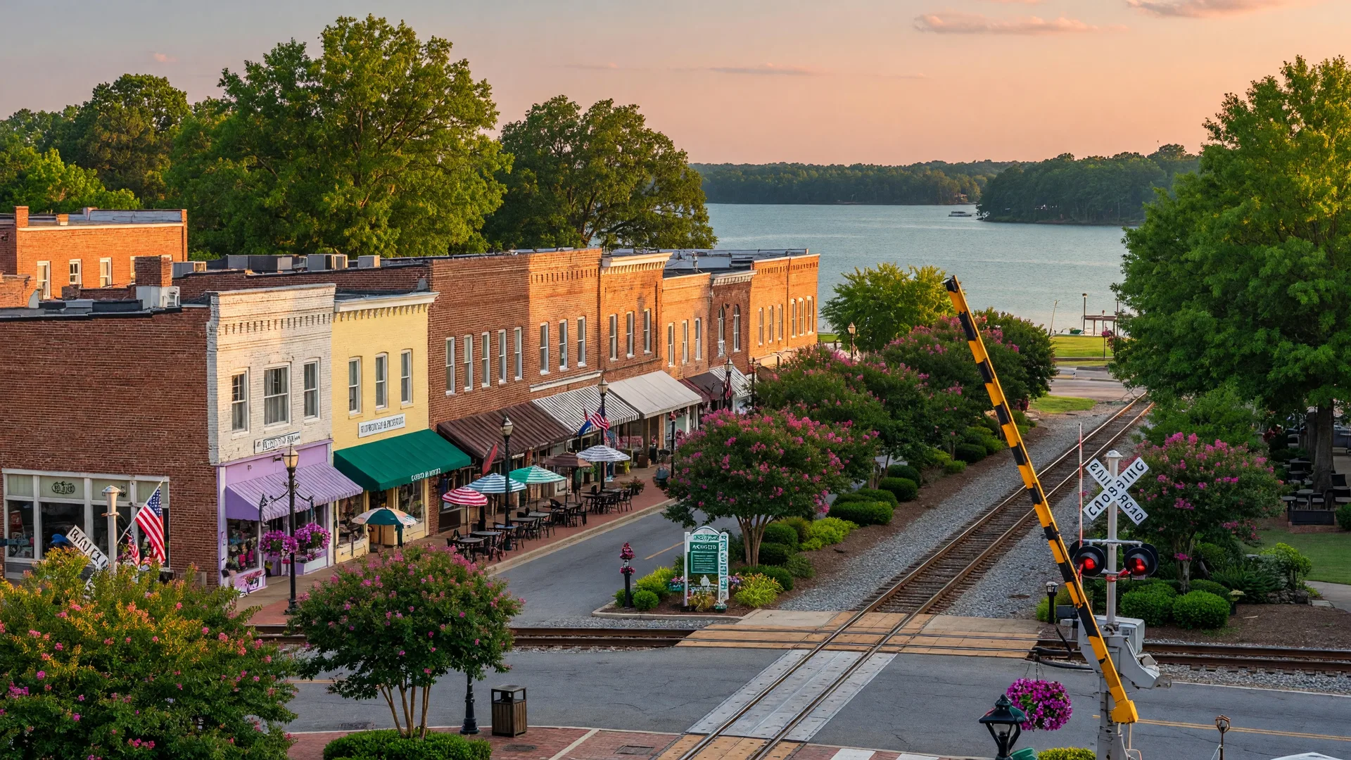 Downtown Acworth Georgia with Lake Acworth and historic Main Street