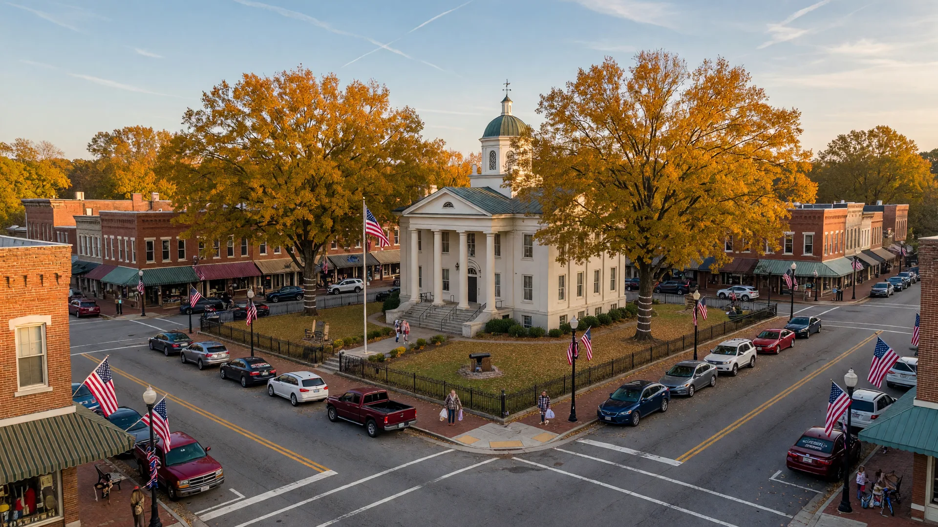 Fayetteville Georgia historic downtown square with Southern charm and tree-lined streets