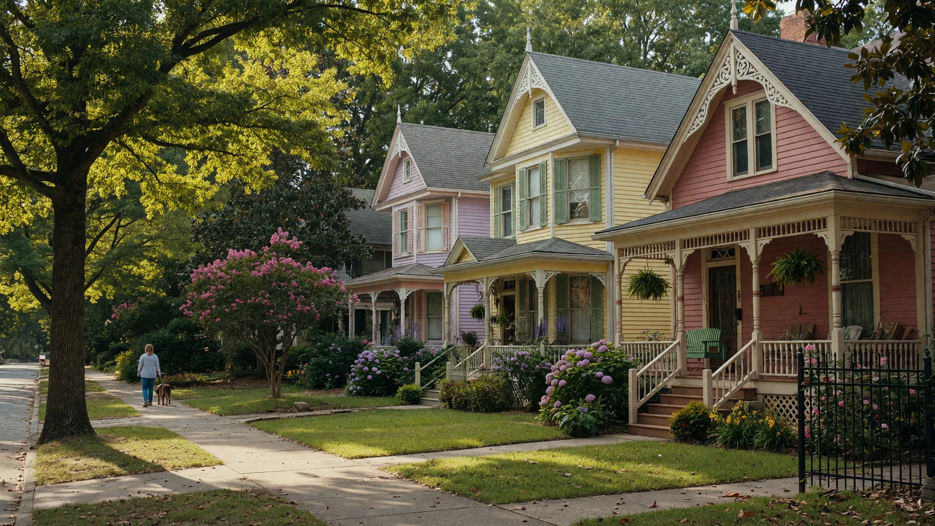 Historic Victorian homes on a tree-lined street in Atlanta's Grant Park neighborhood