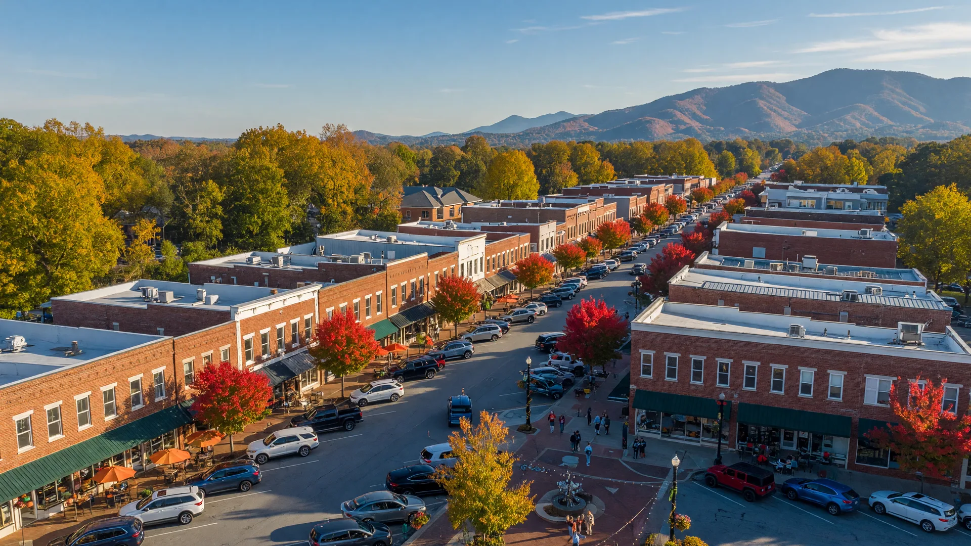 Woodstock Georgia downtown area with revitalized shops and restaurants along Main Street