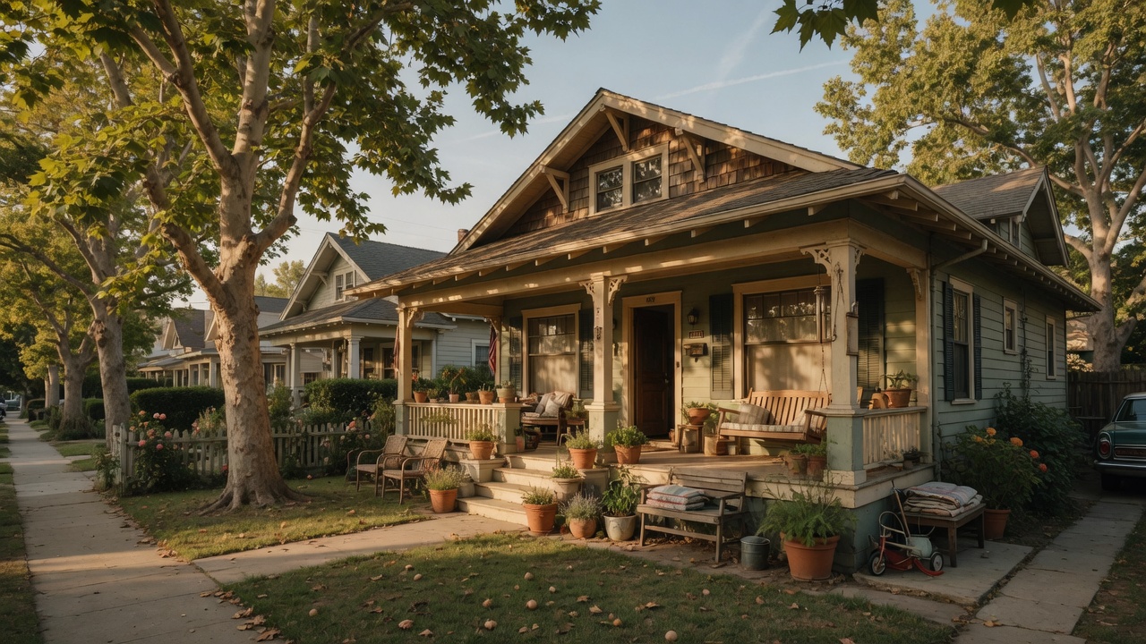 A warm craftsman home on a tree-lined Westside Los Angeles street, golden afternoon light