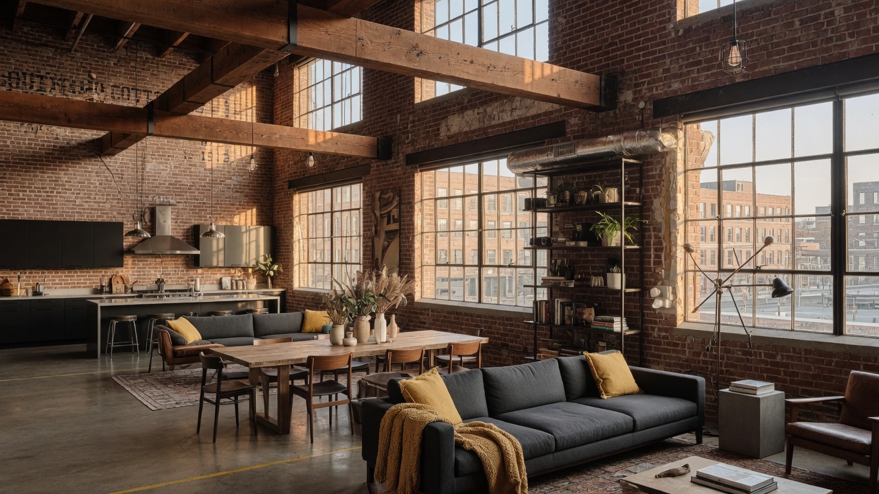 Aerial view of the historic brick warehouse buildings in Castleberry Hill Atlanta