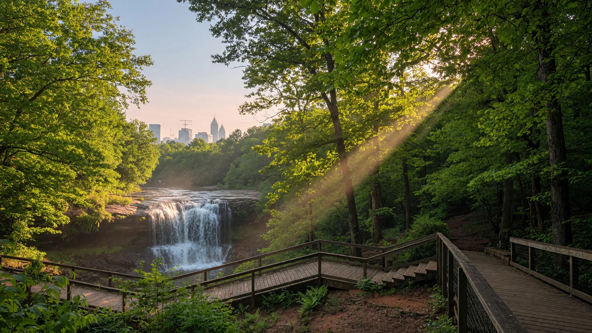 Cascade Springs Nature Preserve in Southwest Atlanta with waterfall and forest canopy