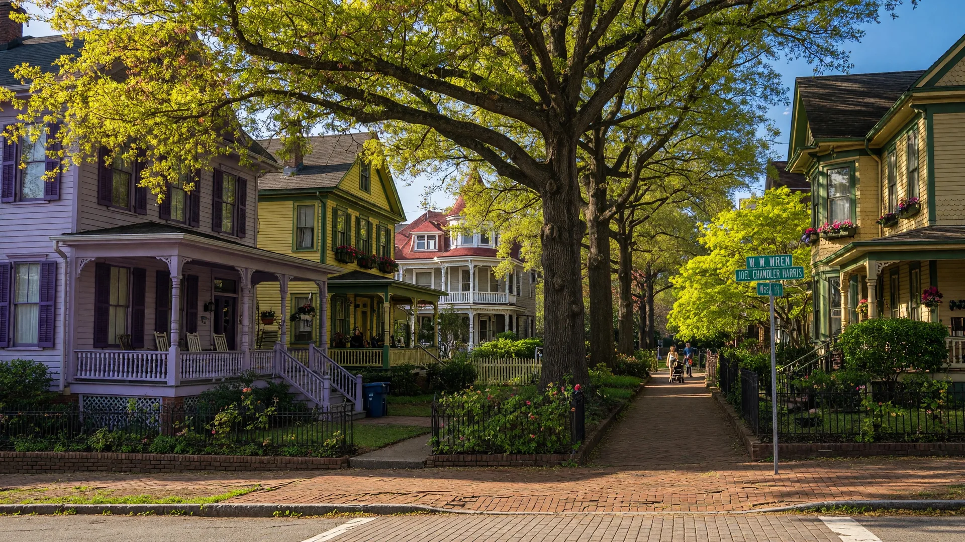 Historic West End neighborhood in Atlanta with Victorian houses and tree-lined streets