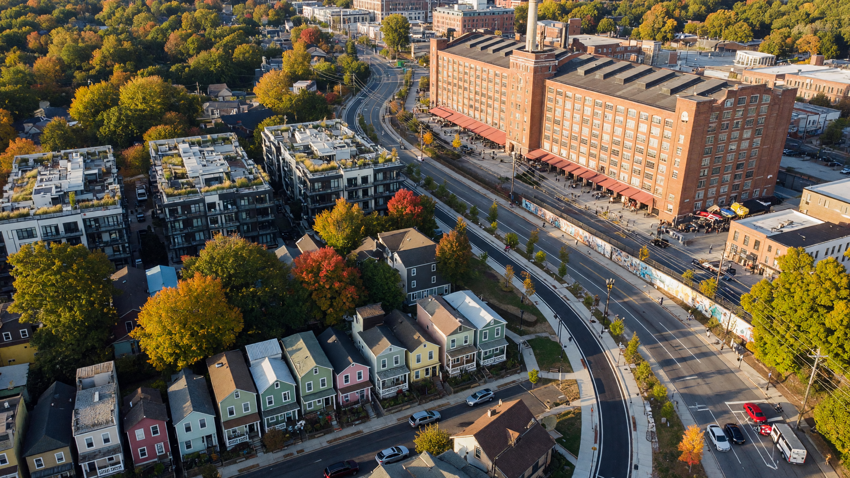Aerial view of Atlanta intown neighborhoods showing mixed architecture and BeltLine corridor