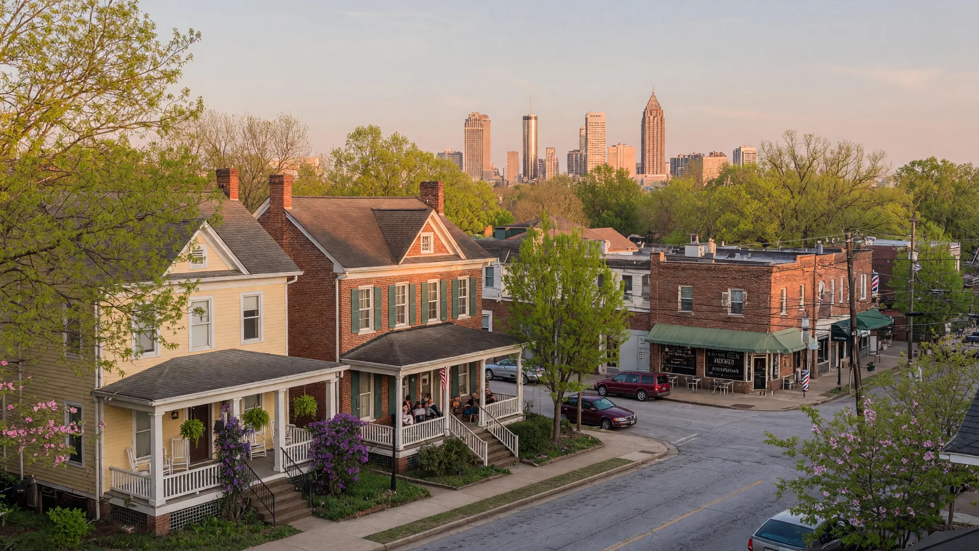 Historic College Park Georgia near Atlanta with houses and tree-lined streets
