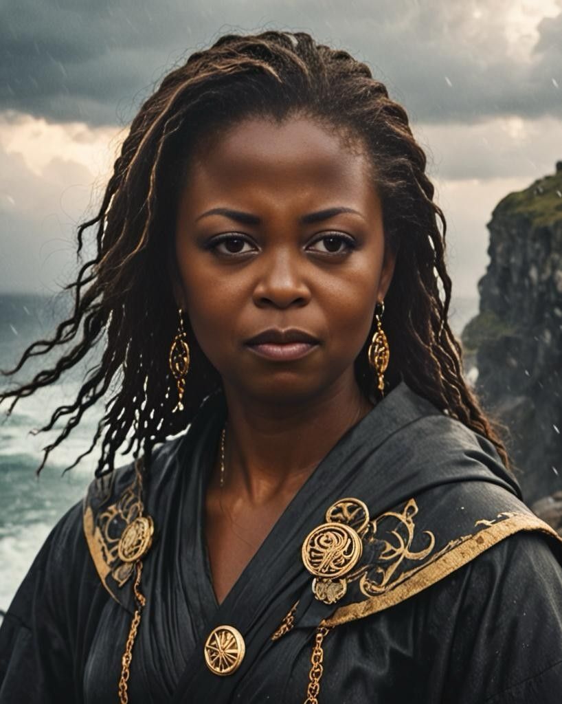 Daytoni — Toni Patillo's AI-generated digital double against a dramatic stormy coastal backdrop