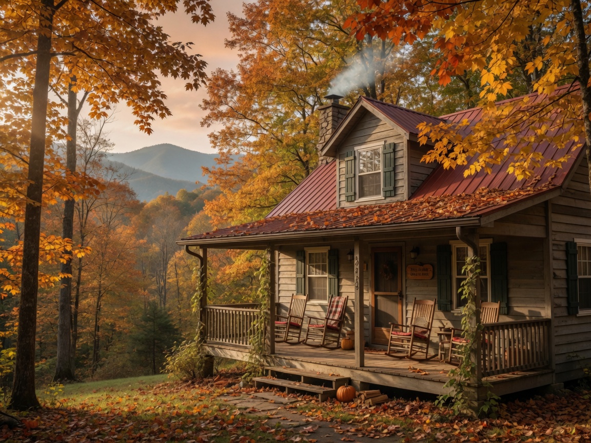 Mountain vacation cabin surrounded by trees in the Smoky Mountains