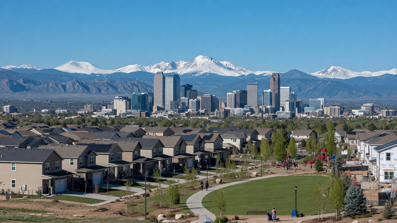 Denver skyline with Rocky Mountain Front Range in the background