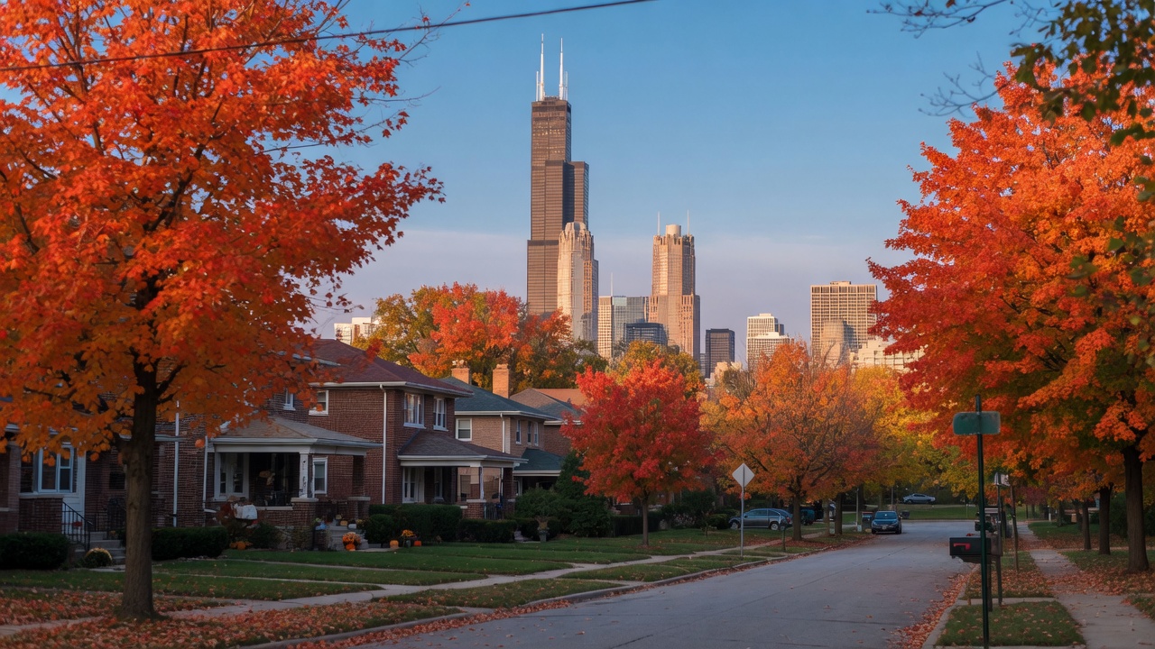 Manhattan skyline viewed from a New Jersey suburban neighborhood