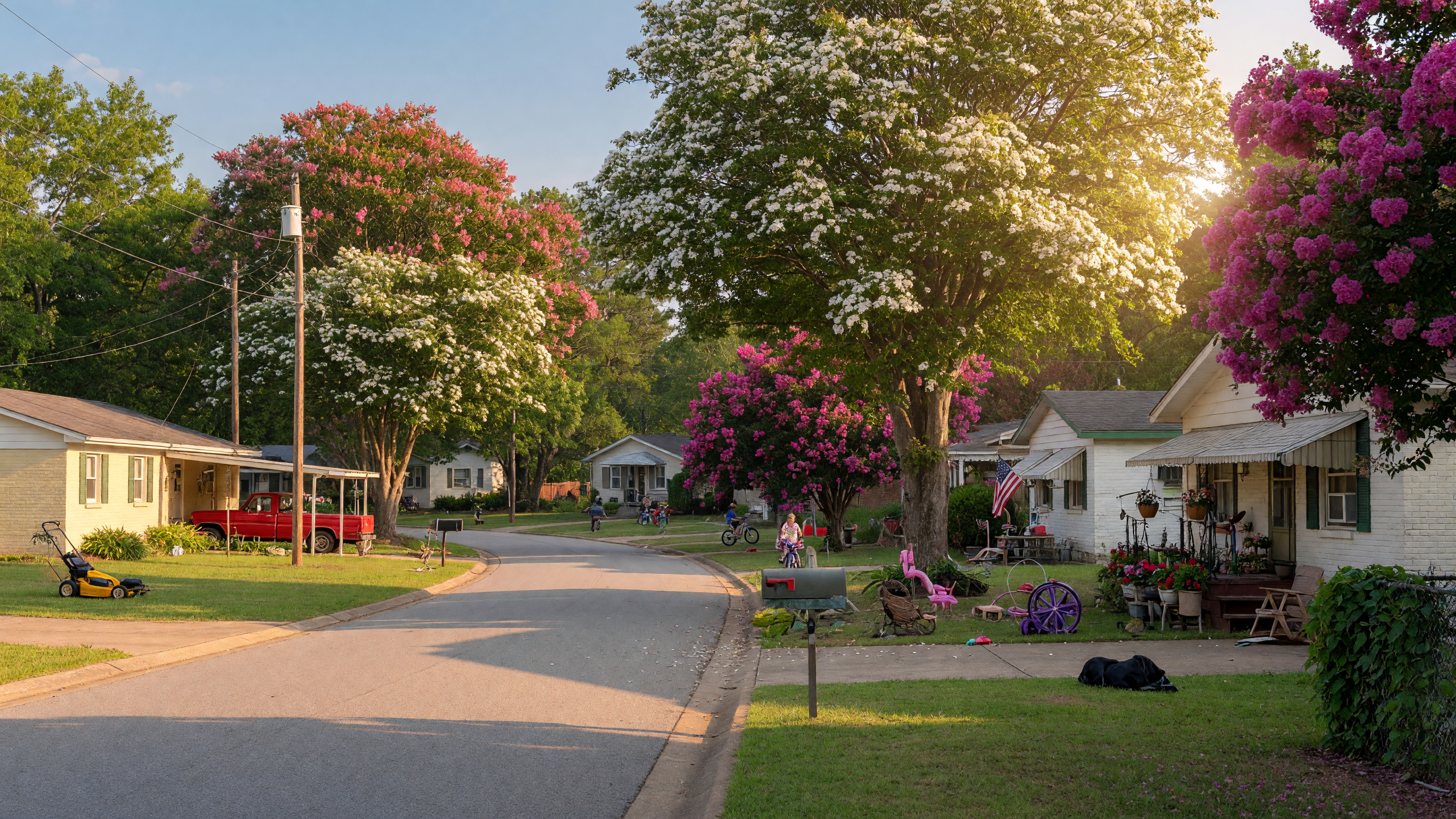 Tree-lined residential street in Chapin, South Carolina