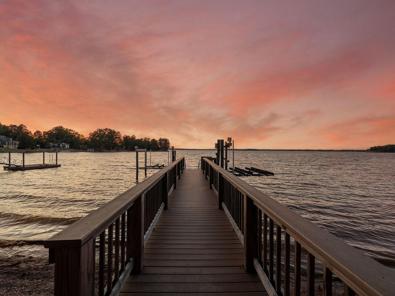 Private dock on Lake Murray at sunset, 664 River Rd, Columbia SC