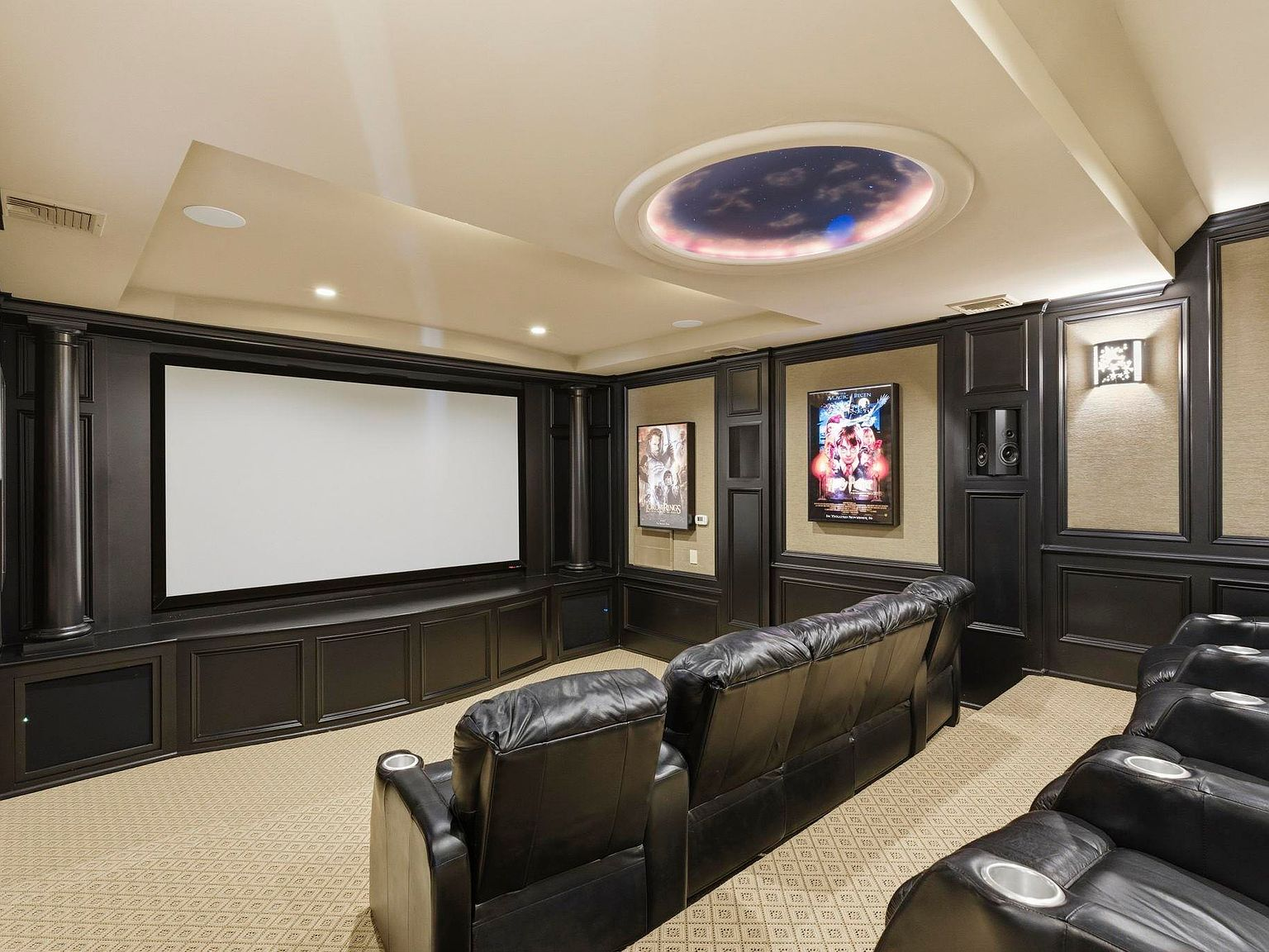Soundproofed home theater with leather seating